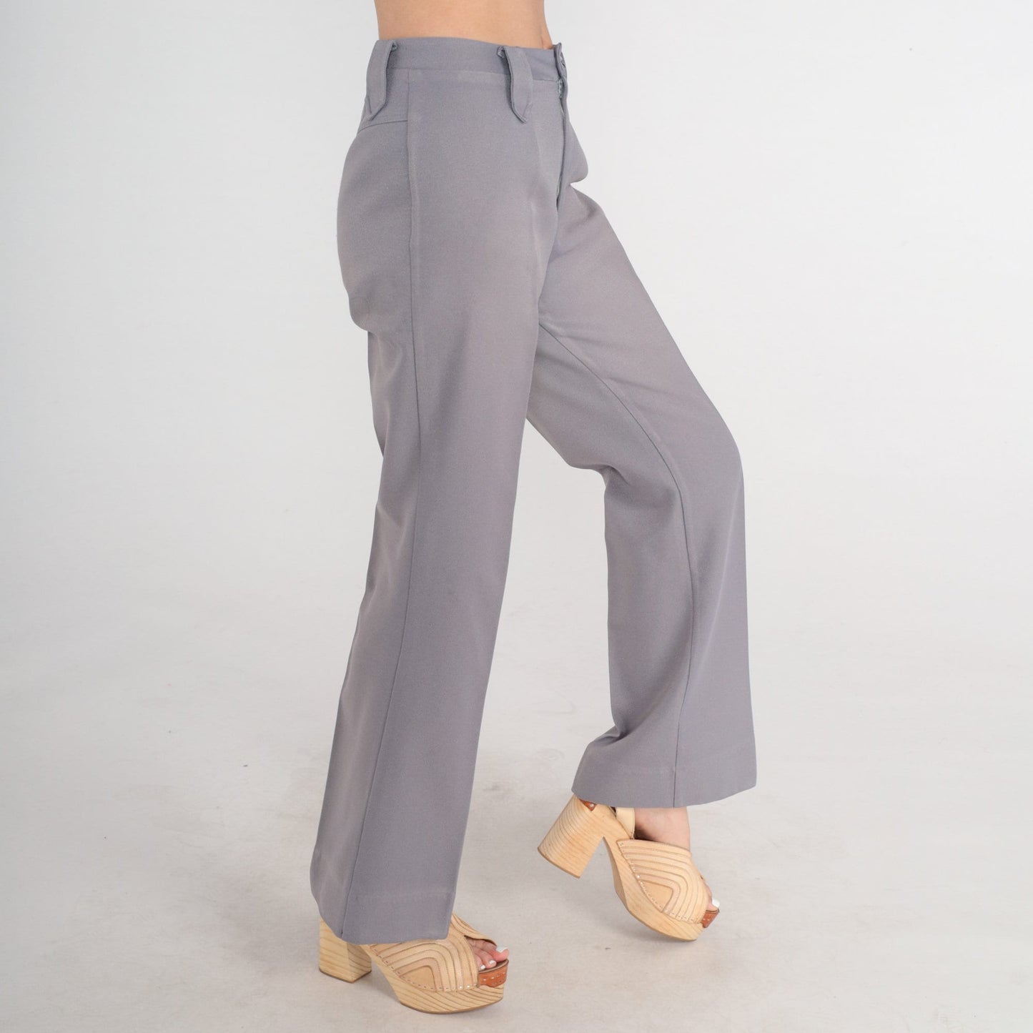 70s Grey Flared Trousers High Waist Creased Leg Vintage Lasso Small