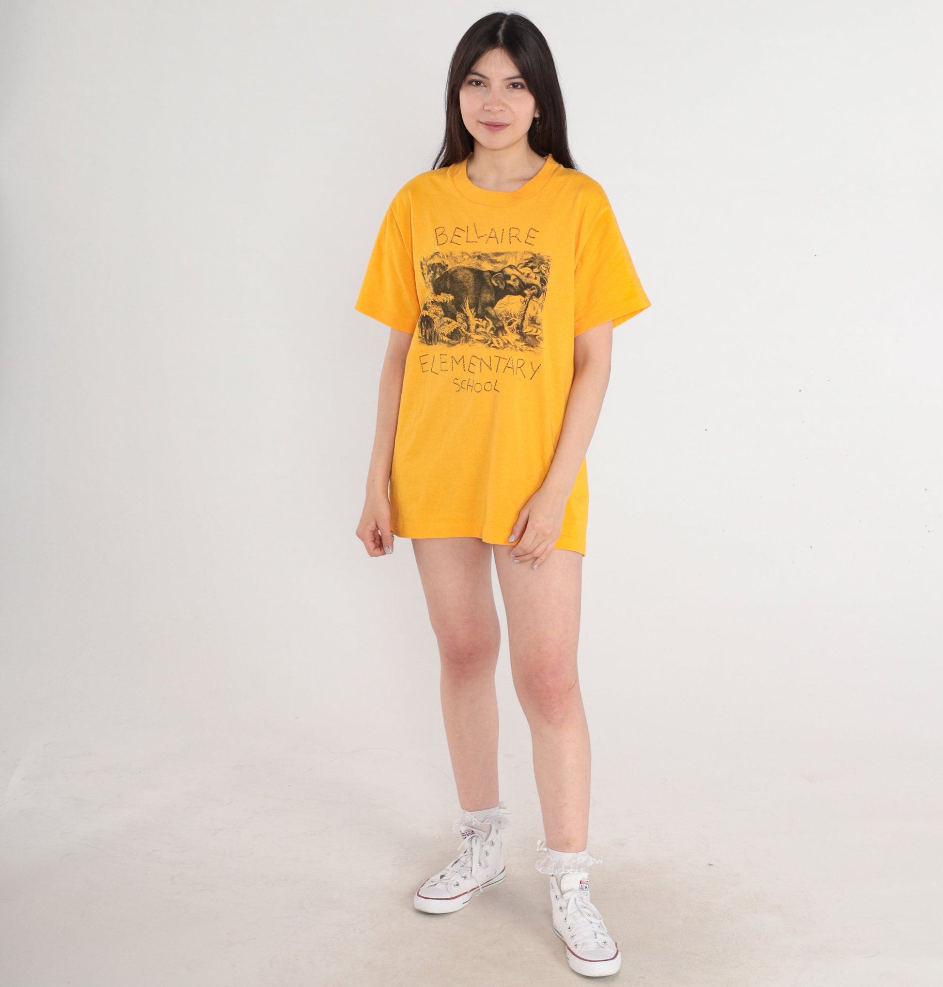 90s Bellaire Elementary School Yellow Elephant Graphic Tee Single Stitch Medium
