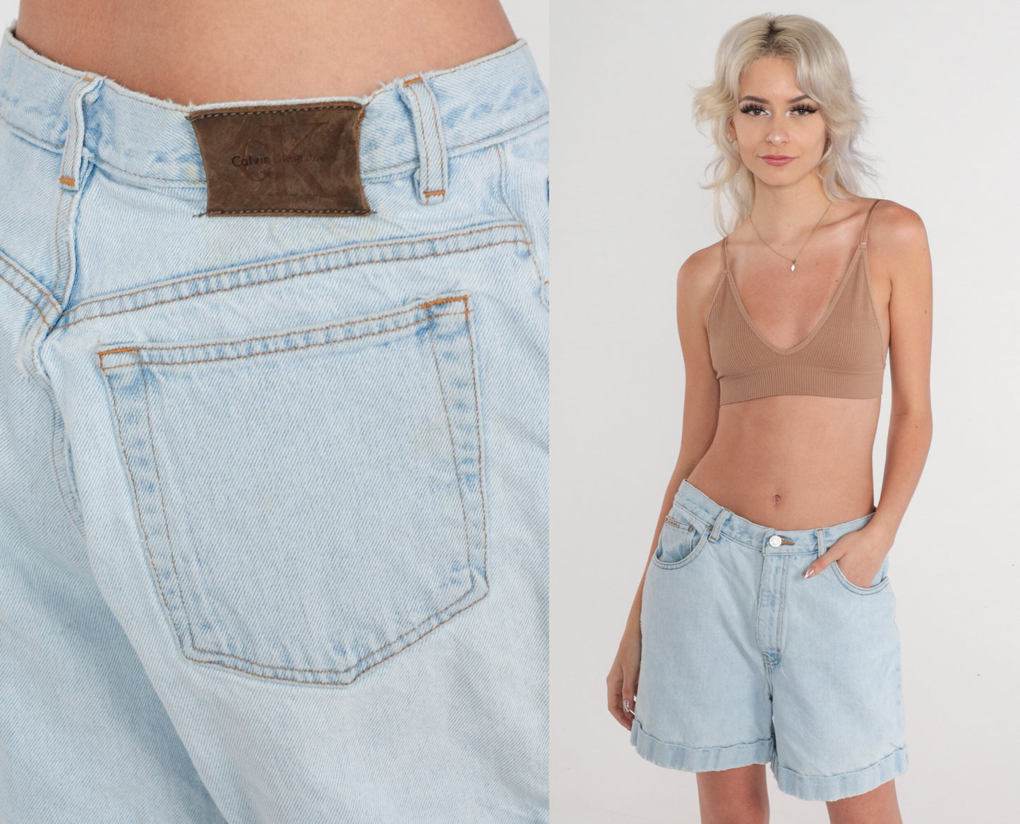 Calvin Klein 90s Light Wash Denim Shorts High Rise Cuffed Medium