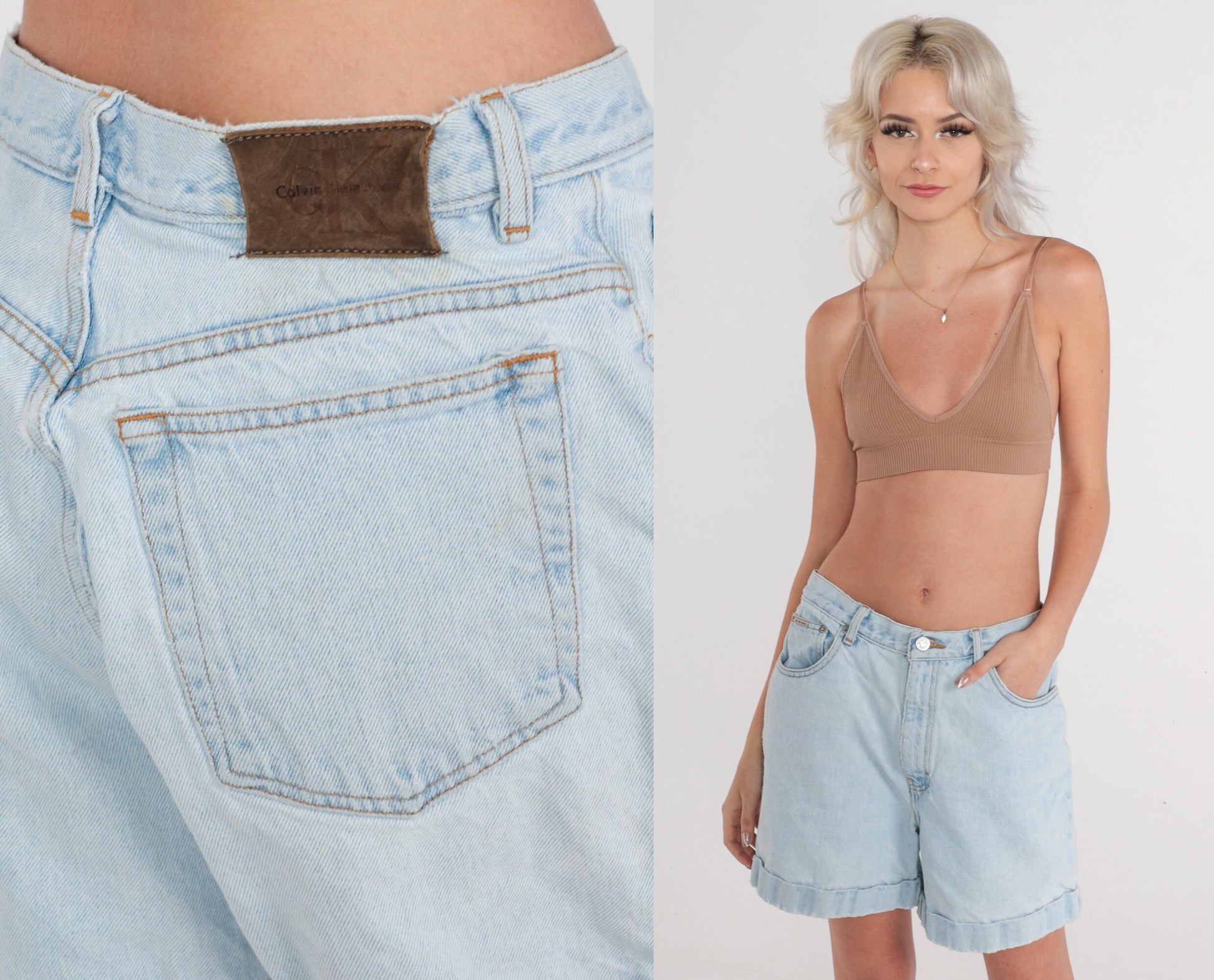 Calvin Klein 90s Light Wash Denim Shorts High Rise Cuffed Medium