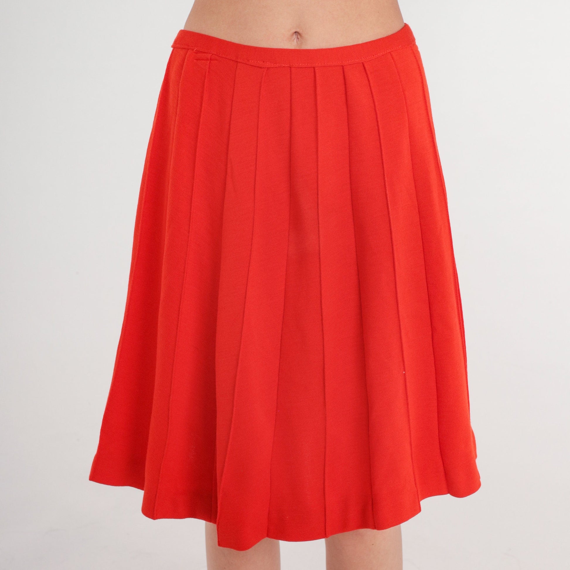 70s Red Pleated High-Waist Skirt Wool Blend Mini Small S