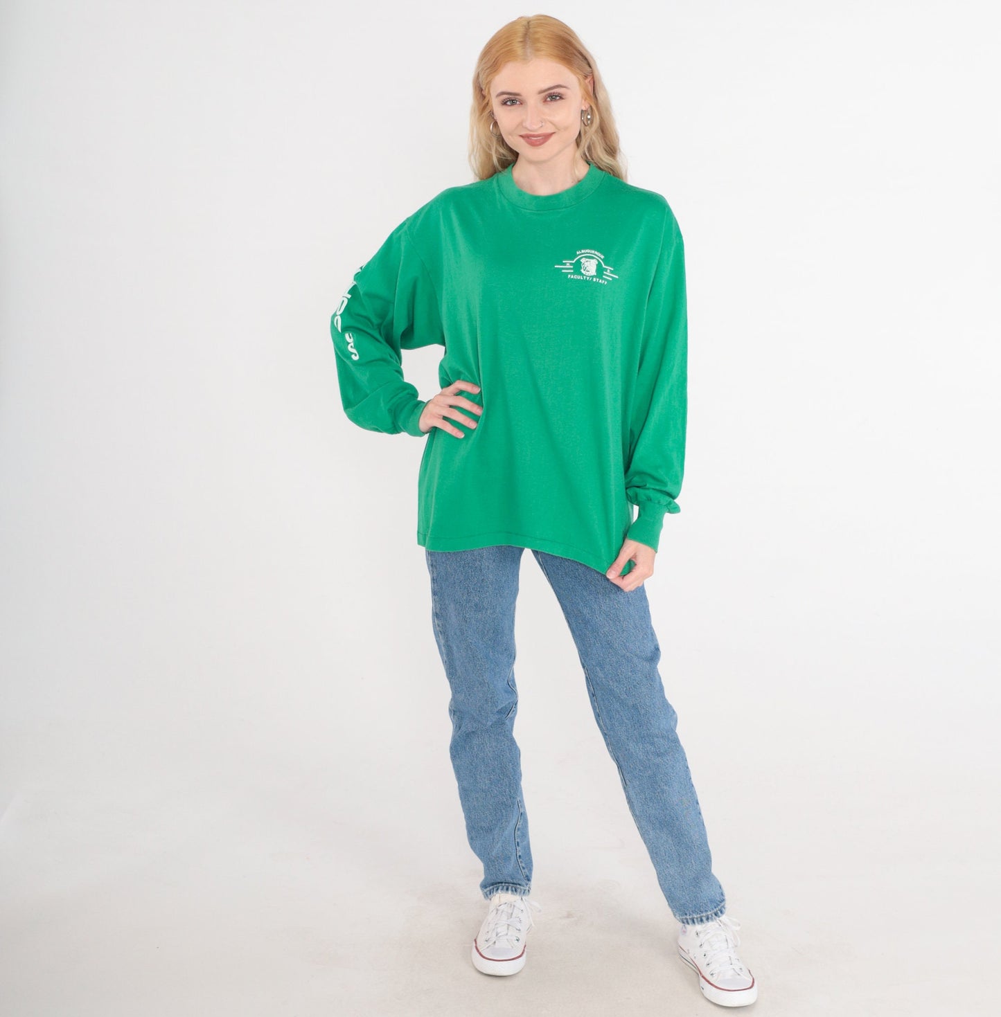 80s Albuquerque High School Bulldogs Faculty Long Sleeve Tee Green Large