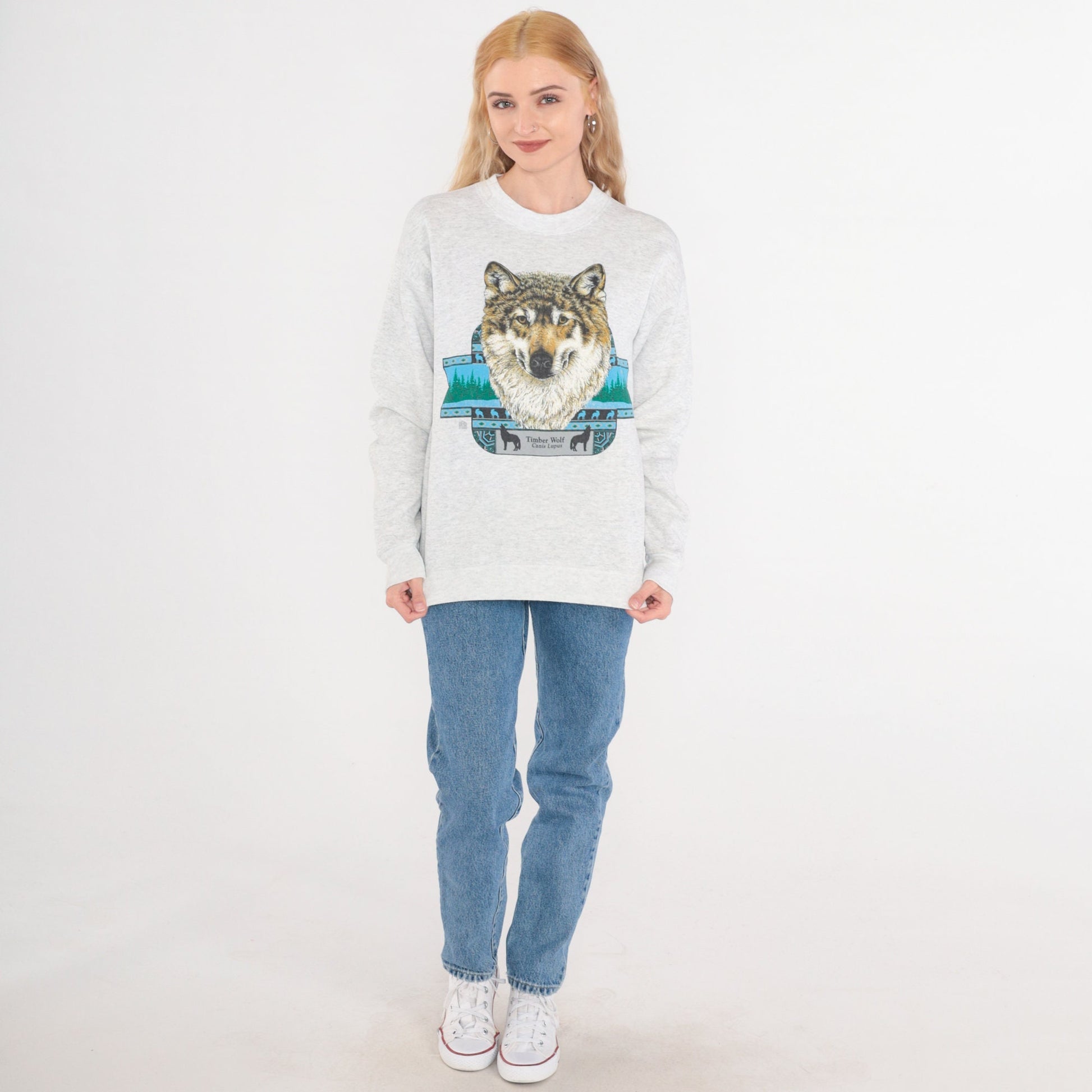 90s Timberwolf Graphic Sweatshirt Heather Grey Crewneck Medium
