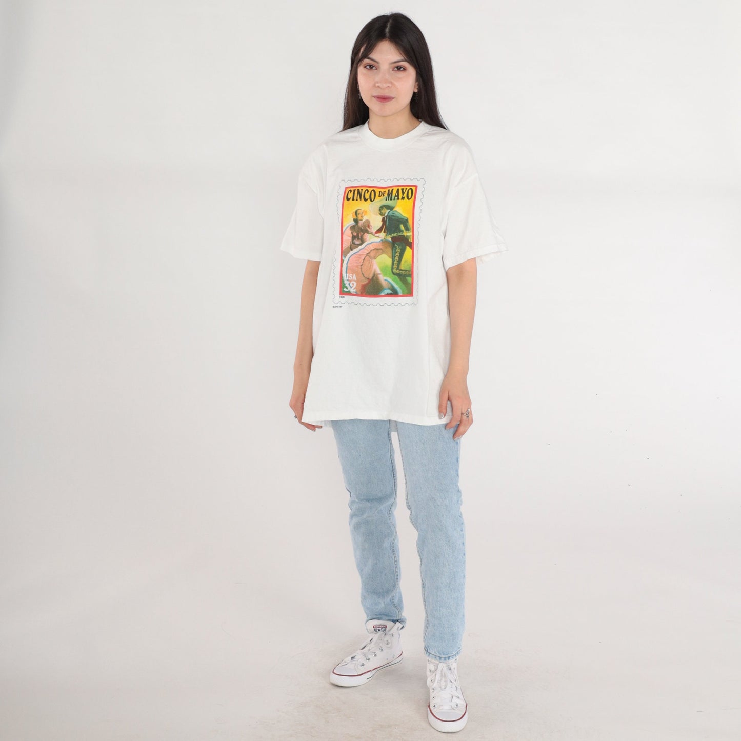 90s USPS Cinco De Mayo Stamp Graphic T-Shirt White Cotton Tee Extra Large XL
