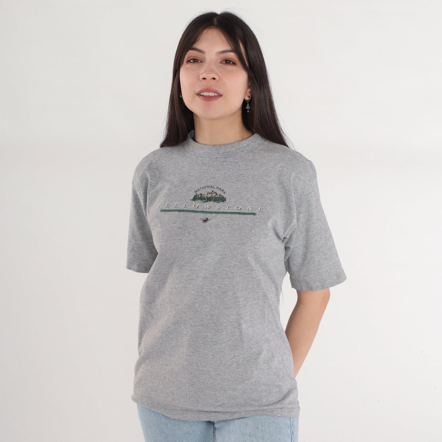 90s Yellowstone National Park Moose Graphic Tee Heather Grey Small