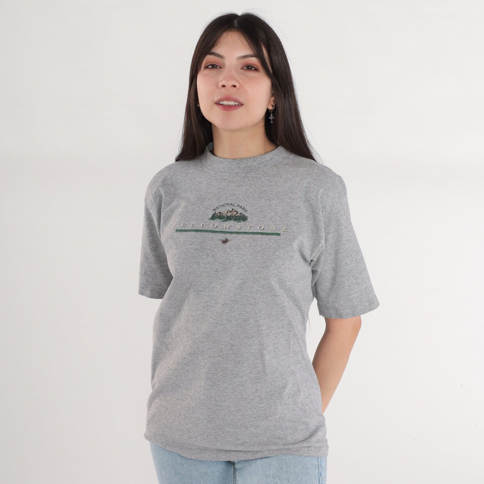 90s Yellowstone National Park Moose Graphic Tee Heather Grey Small