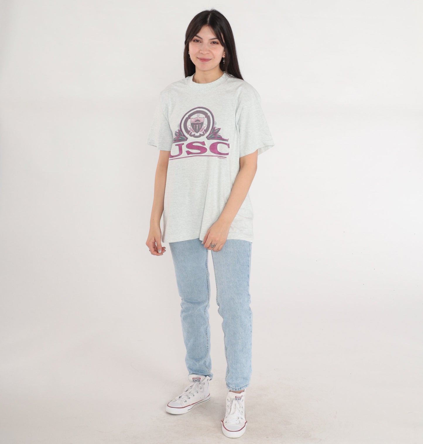 90s USC Trojans Graphic T-Shirt Heather Grey College Tee Medium