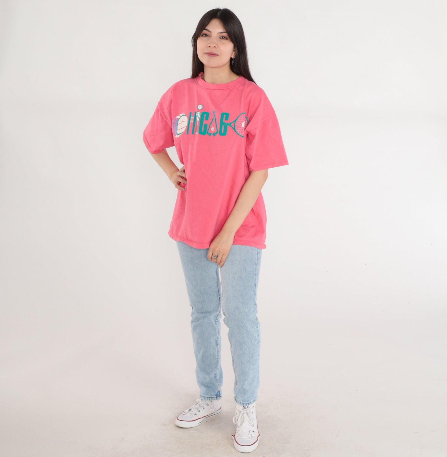 90s Chicago Sports Graphic T-Shirt Pink Cotton Tee One Size