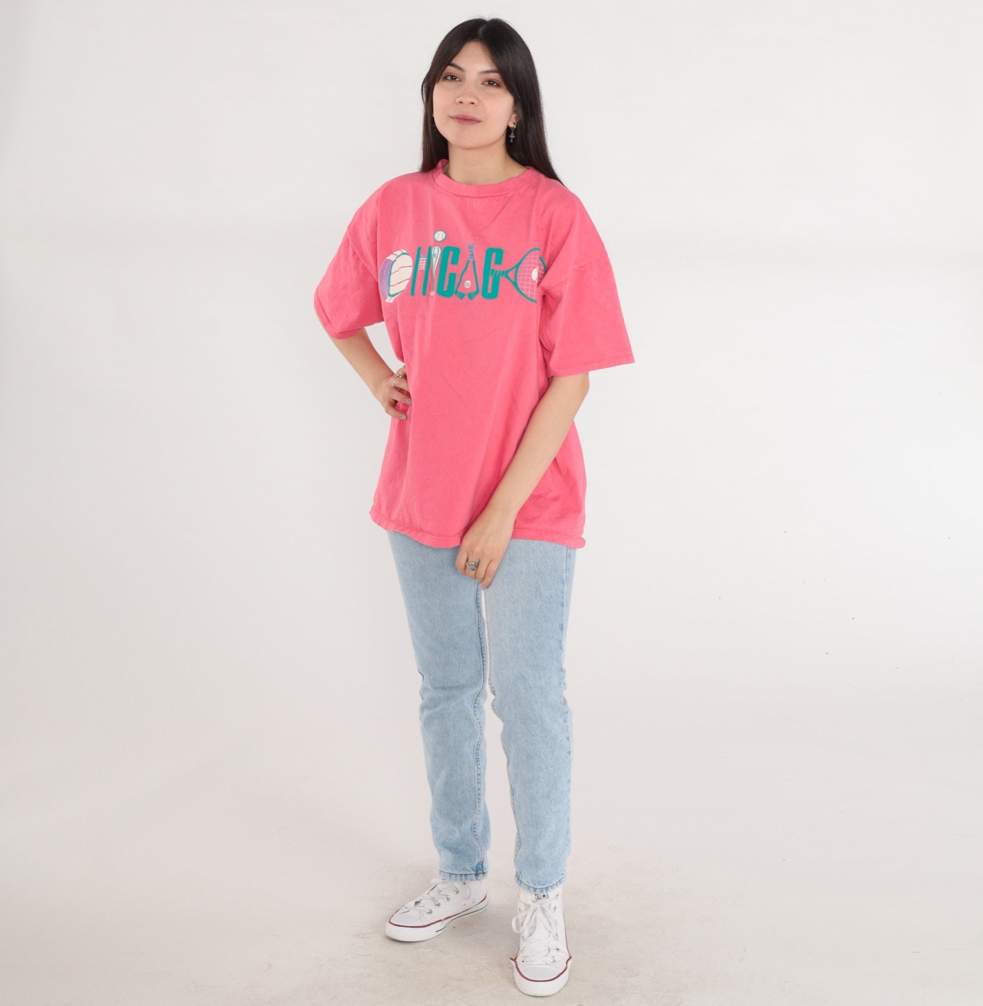 90s Chicago Sports Graphic T-Shirt Pink Cotton Tee One Size