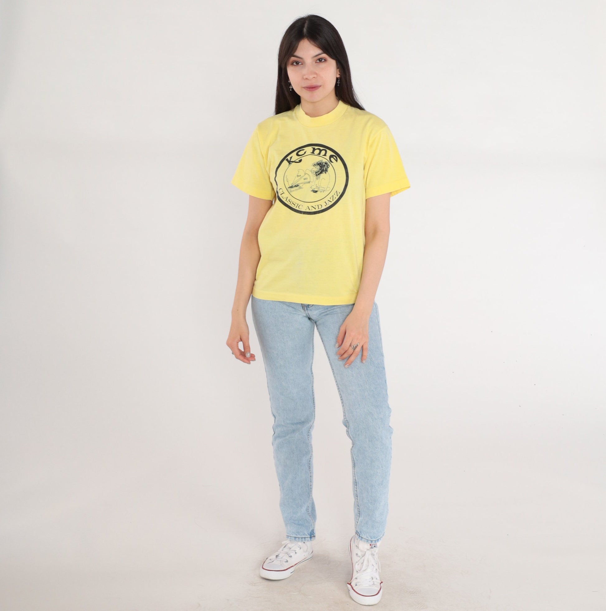 90s KCME 88.1 Radio Station Yellow Graphic T-Shirt Single Stitch Medium M