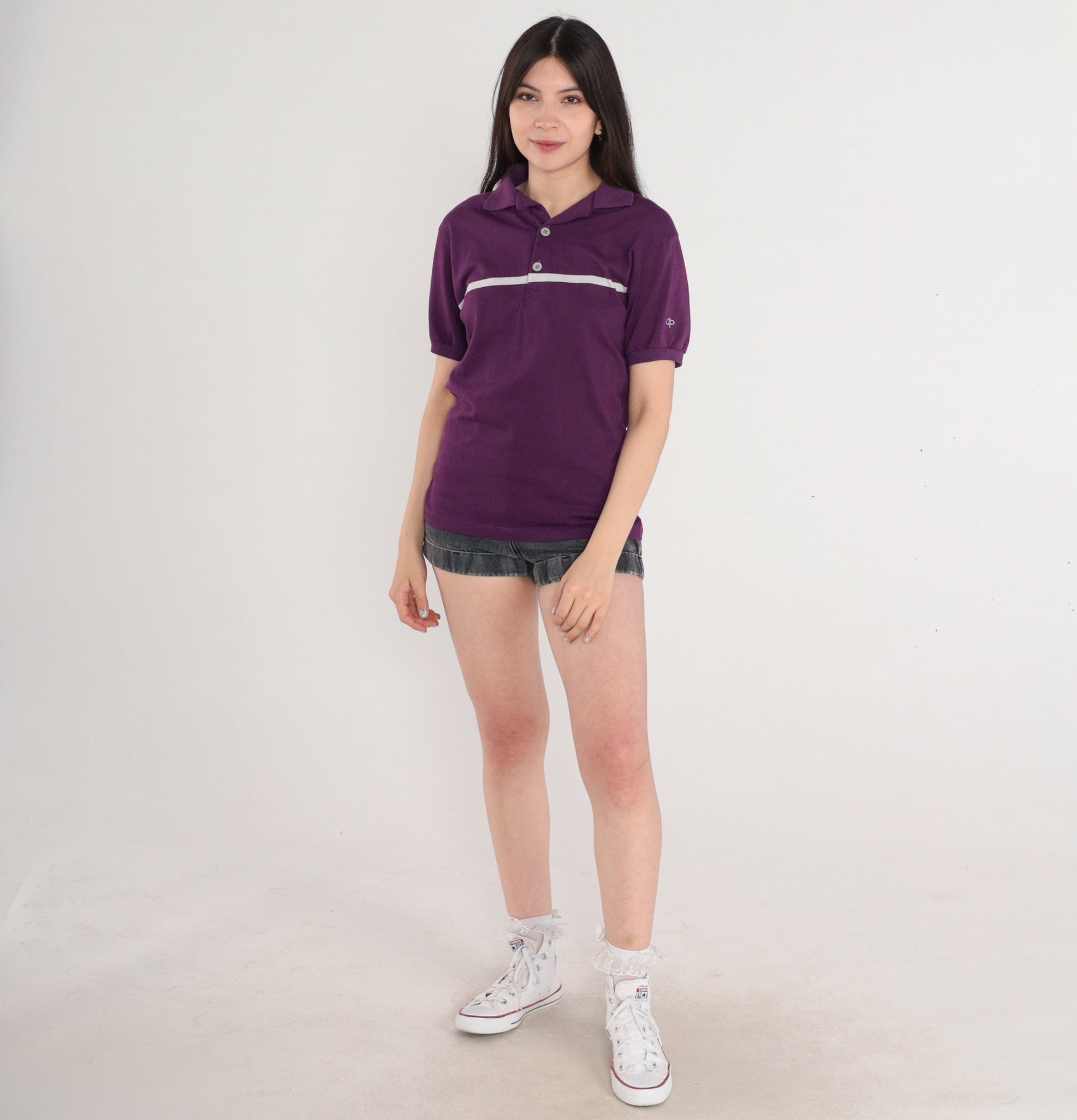 90s Ocean Pacific Polo Shirt Purple White Striped OP Logo Medium