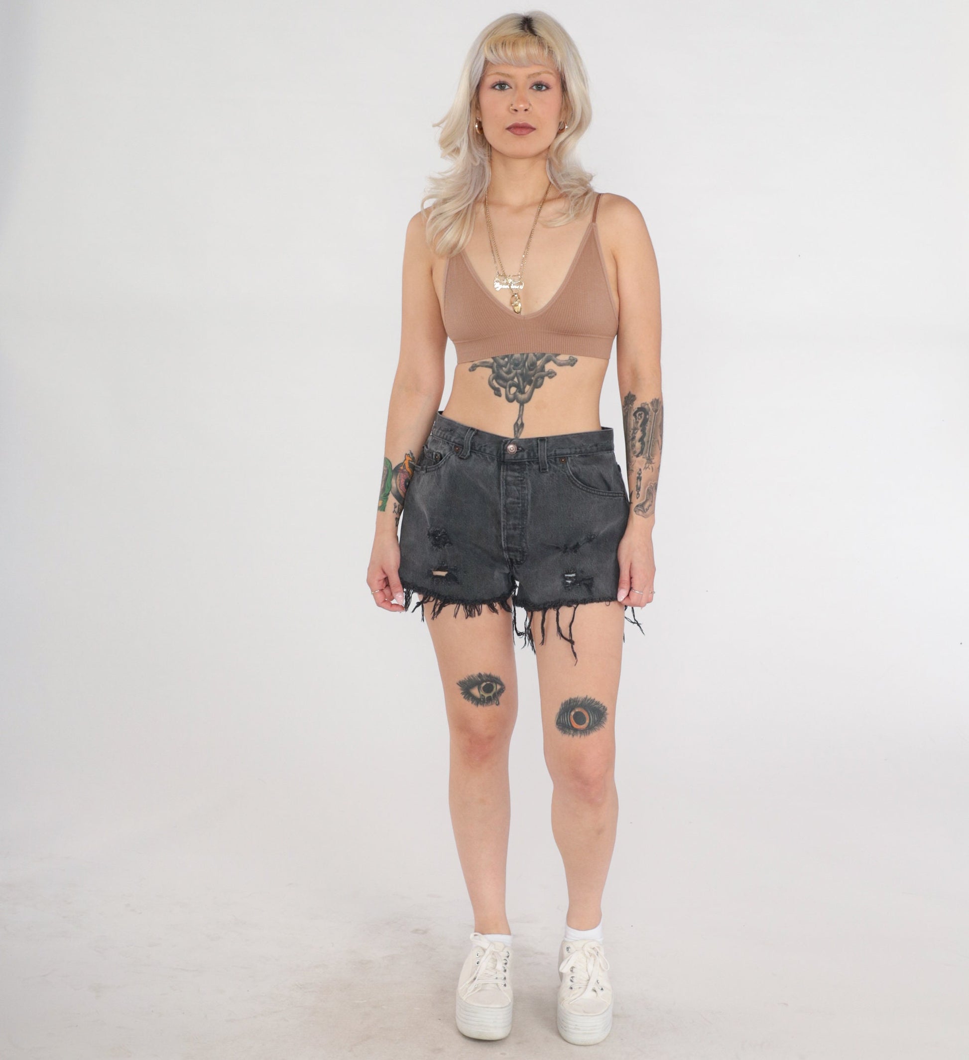 90s Levi's 501 Black Denim Cut-Off Shorts Frayed Mid Rise Large L