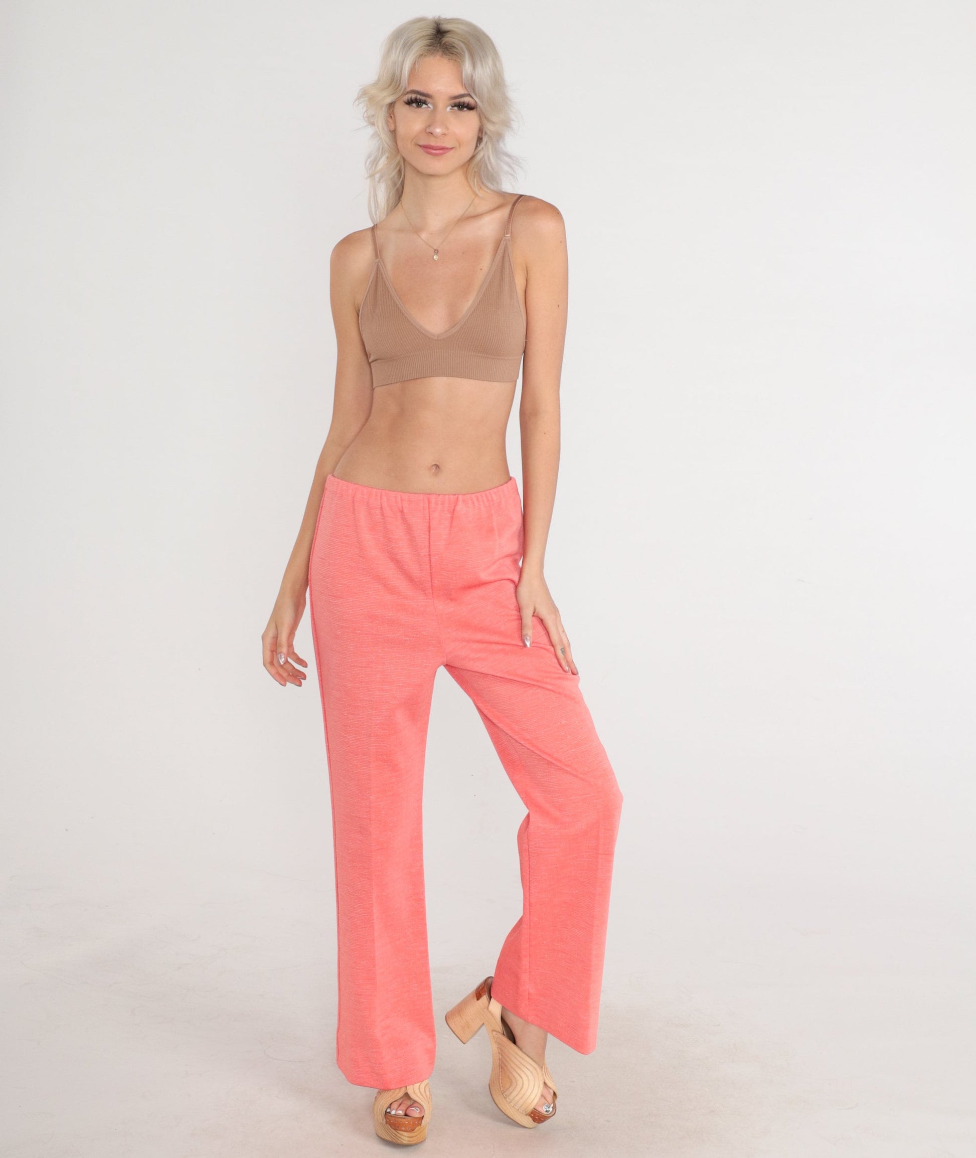70s Pink High-Waist Bell Bottom Trousers Medium M
