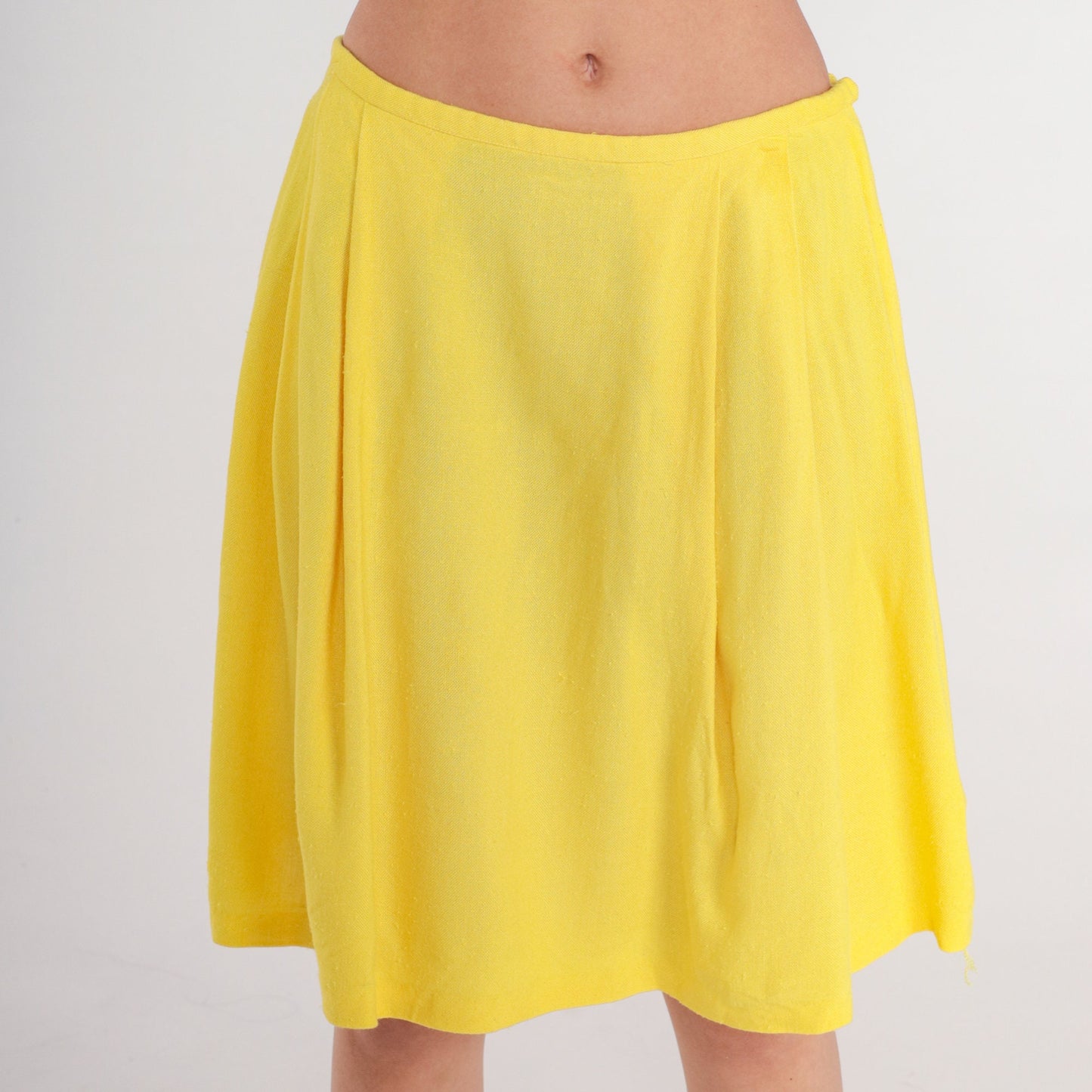 70s Yellow Pleated Mini Skirt High Waist Small S