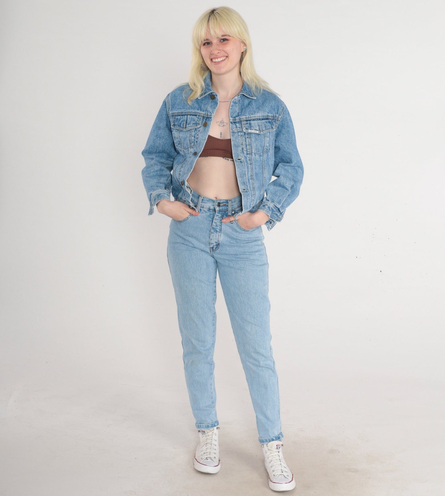 80s Blue Denim Jacket Button-Up Trucker Coat Extra Small XS