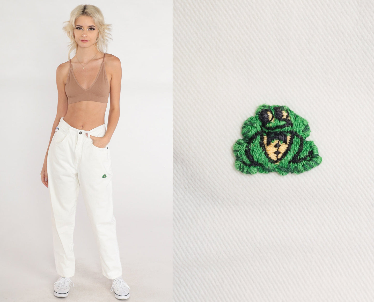 90s Gitano White Denim Jeans Frog Patch High Waist Straight Leg Small