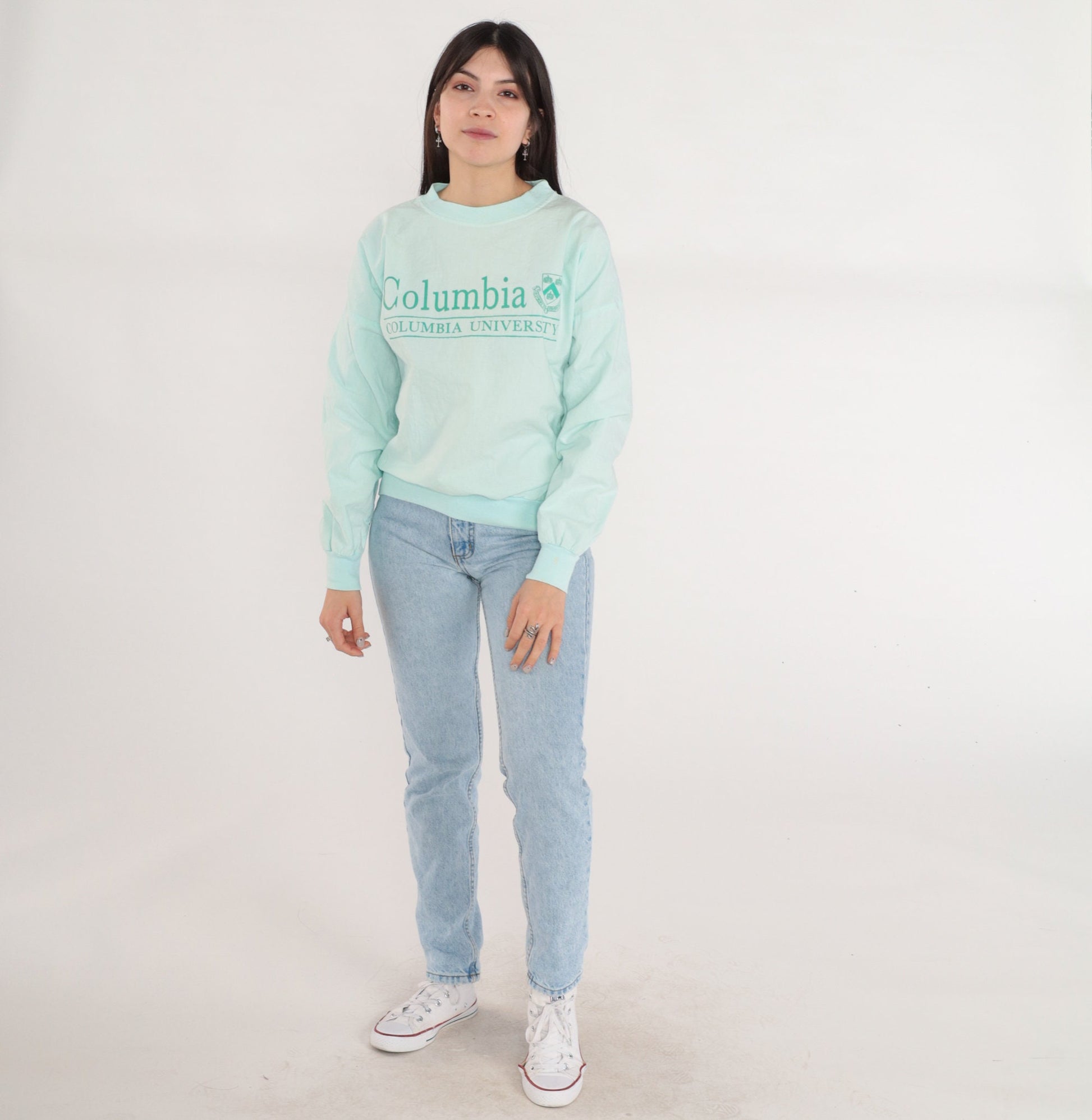 90s Columbia University Aqua Cotton Crewneck Sweatshirt Small Medium