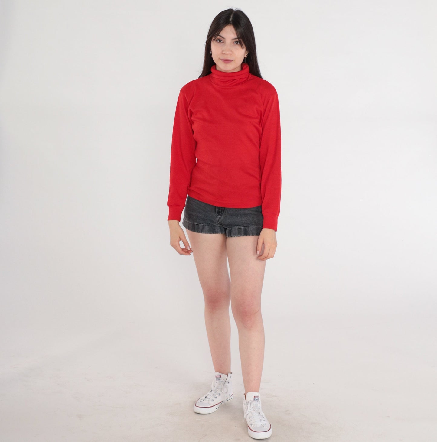 80s Red Turtleneck Long Sleeve Pullover Top Medium