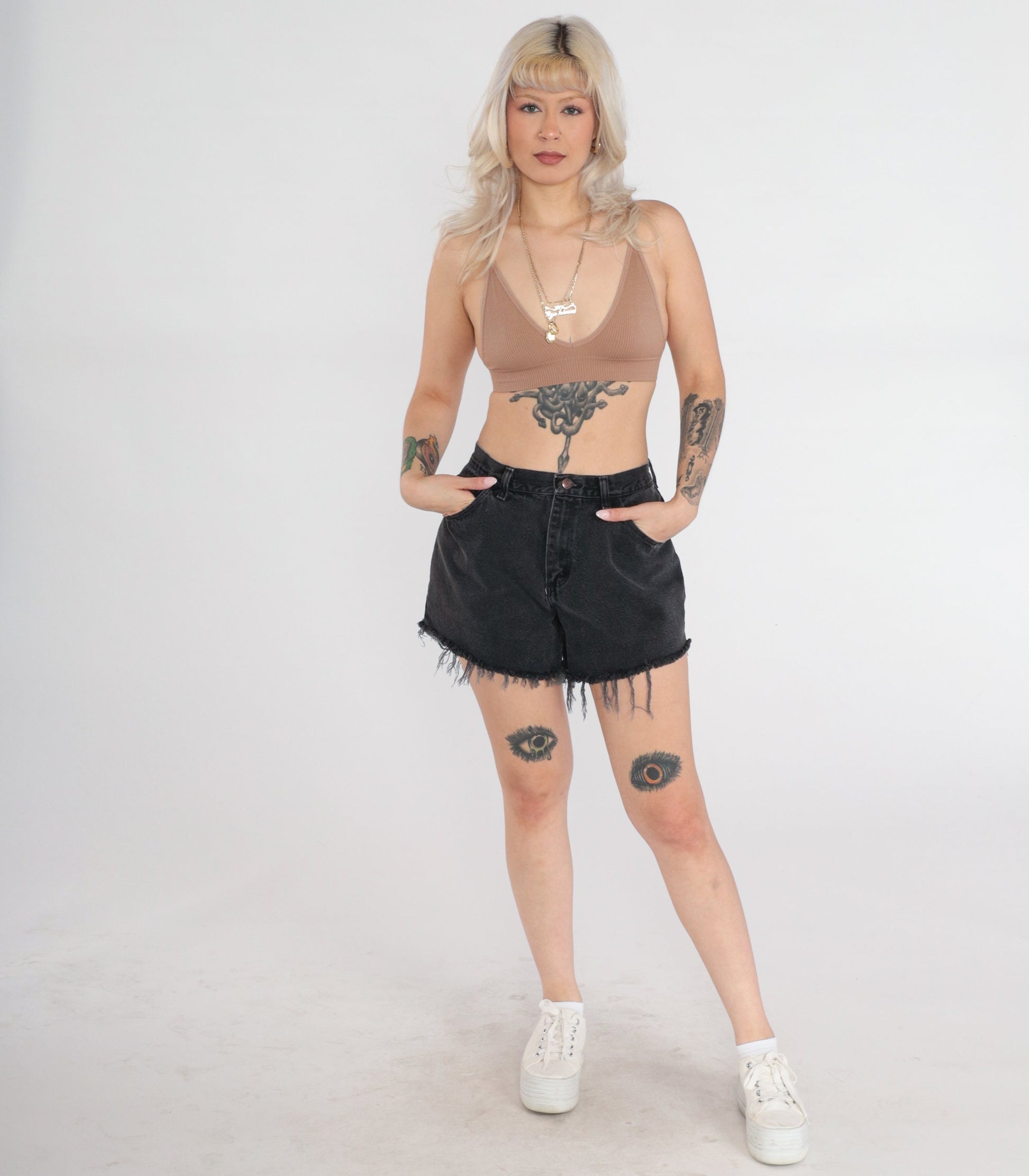 90s Gitano Black Denim Cut-Off Shorts High-Waisted Medium