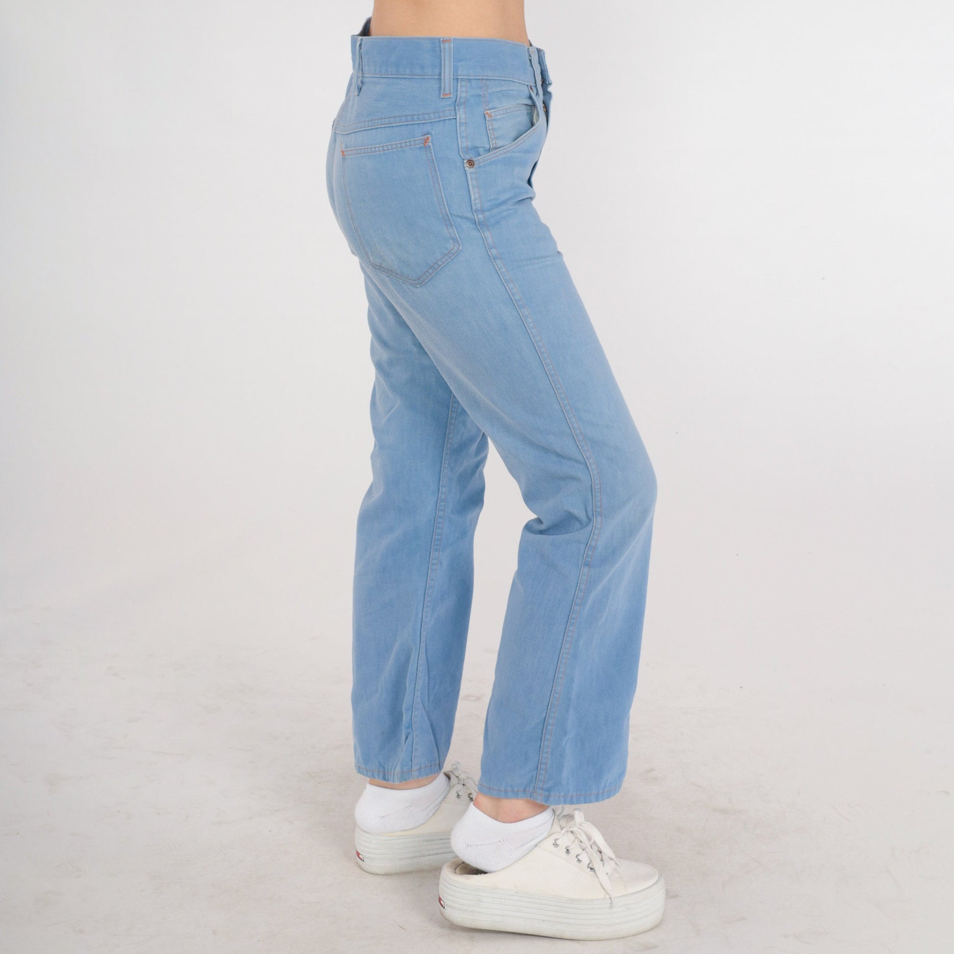 70s Blue Denim High-Rise Flared Bootcut Jeans Cotton Medium M