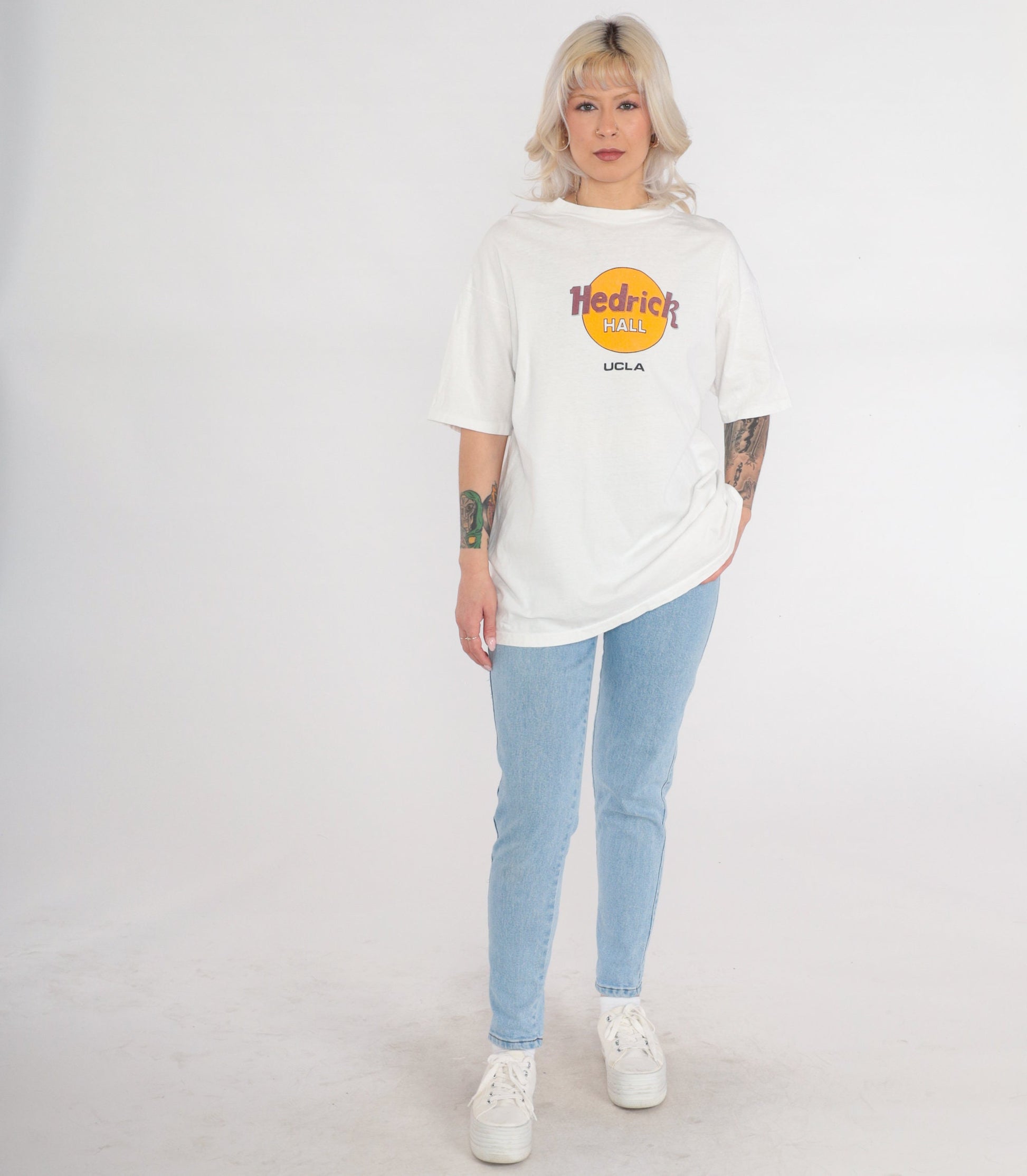 90s UCLA Hedrick Hall Graphic T-Shirt White Cotton Extra Large