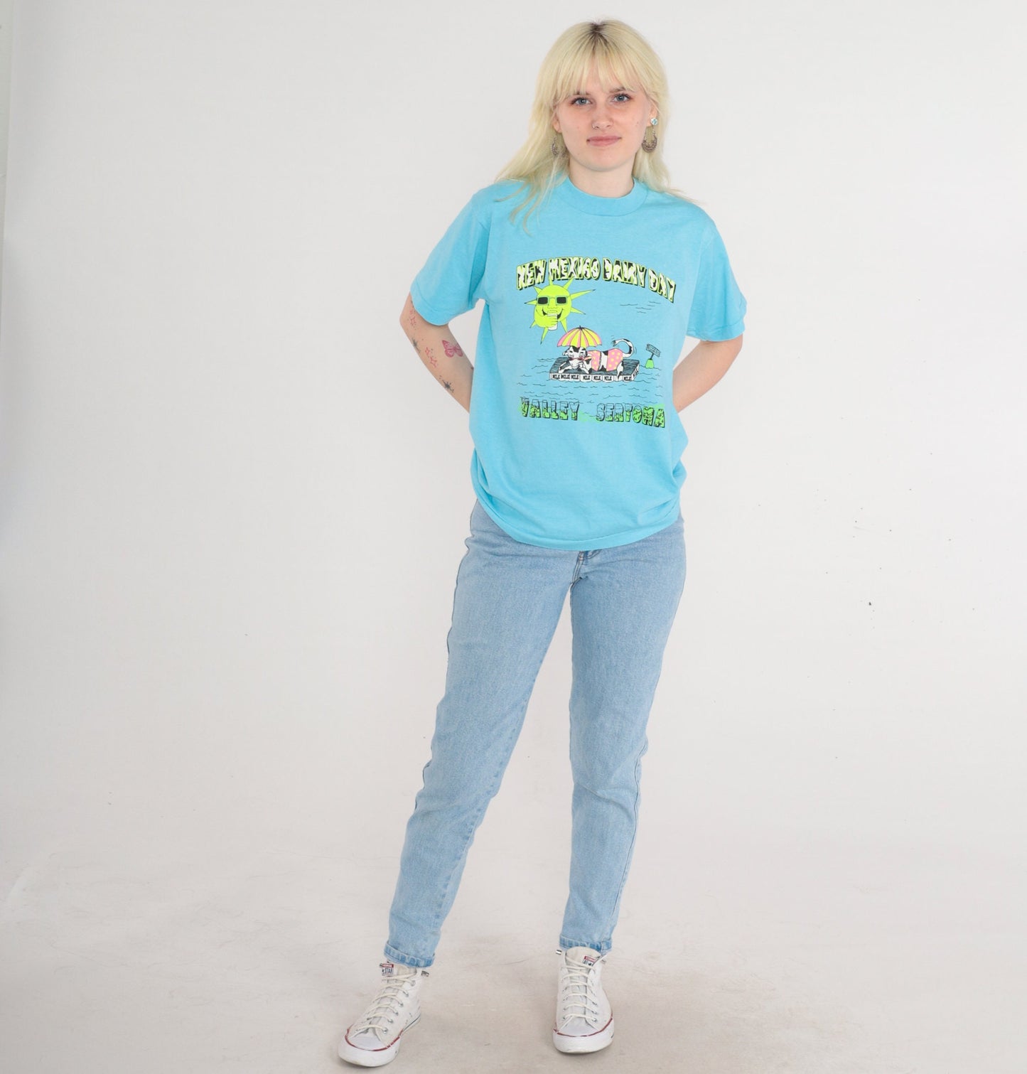 90s New Mexico Dairy Day Sertoma Graphic T-Shirt Blue Single Stitch Medium
