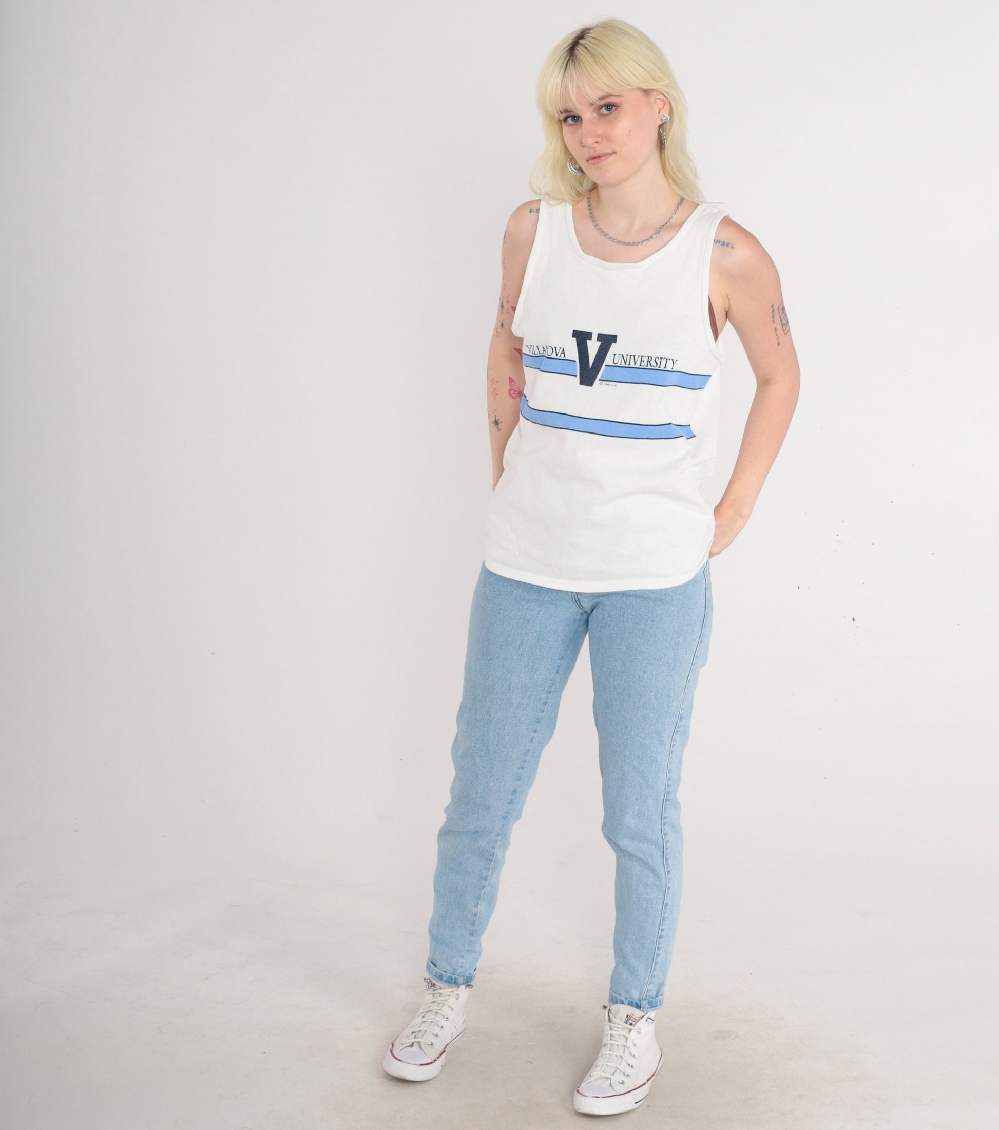 80s Champion Villanova University Tank Top Wildcats Graphic White Medium