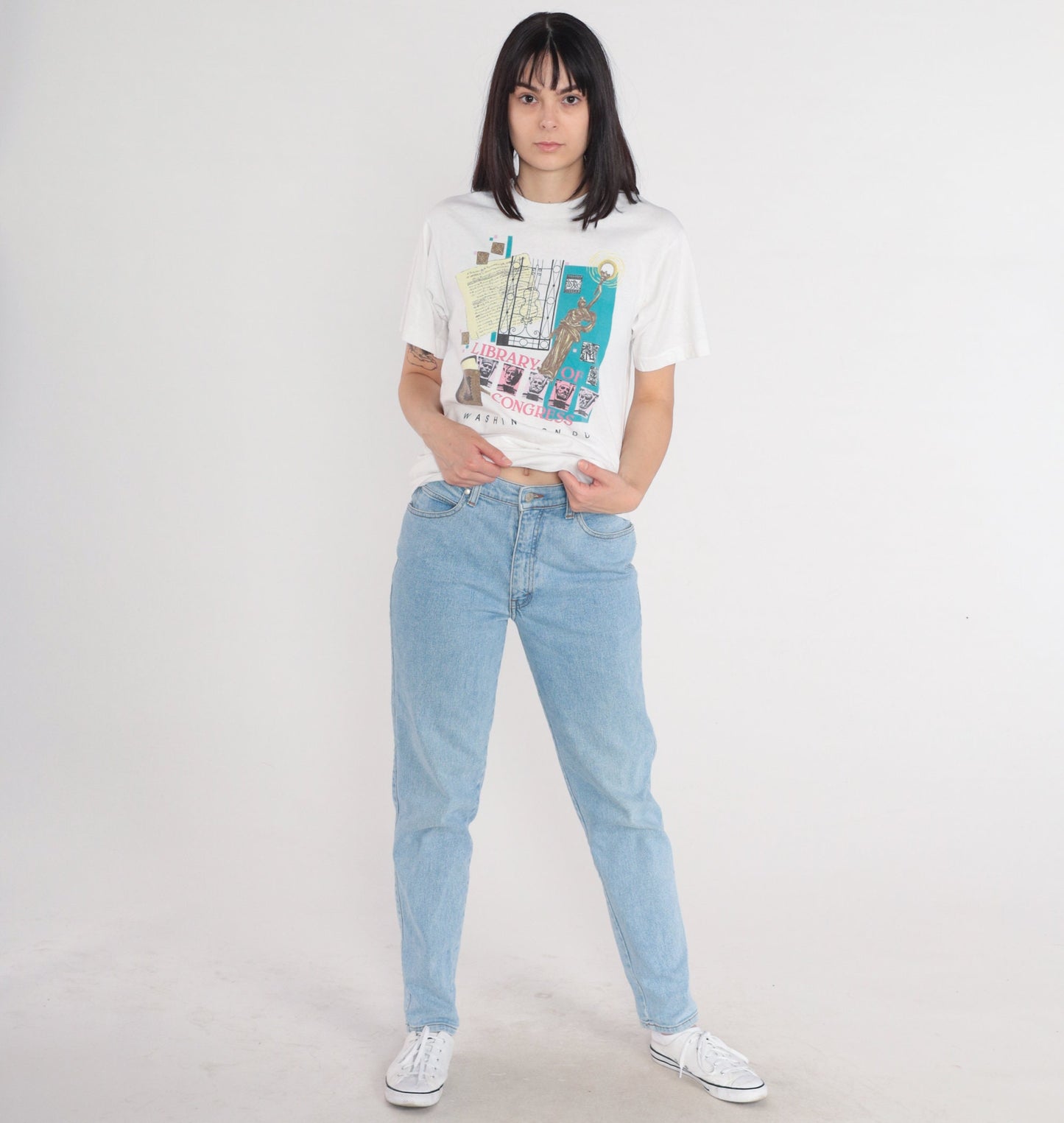 90s Library of Congress Washington DC Graphic Tee White Cotton Medium M