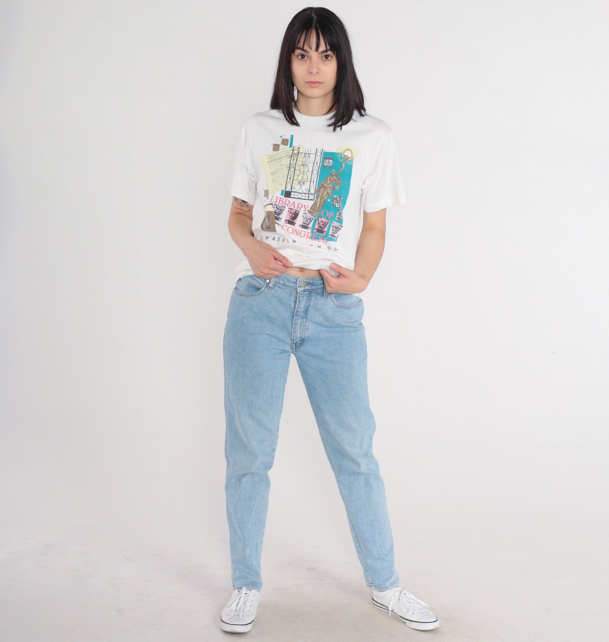 90s Library of Congress Washington DC Graphic Tee White Cotton Medium M