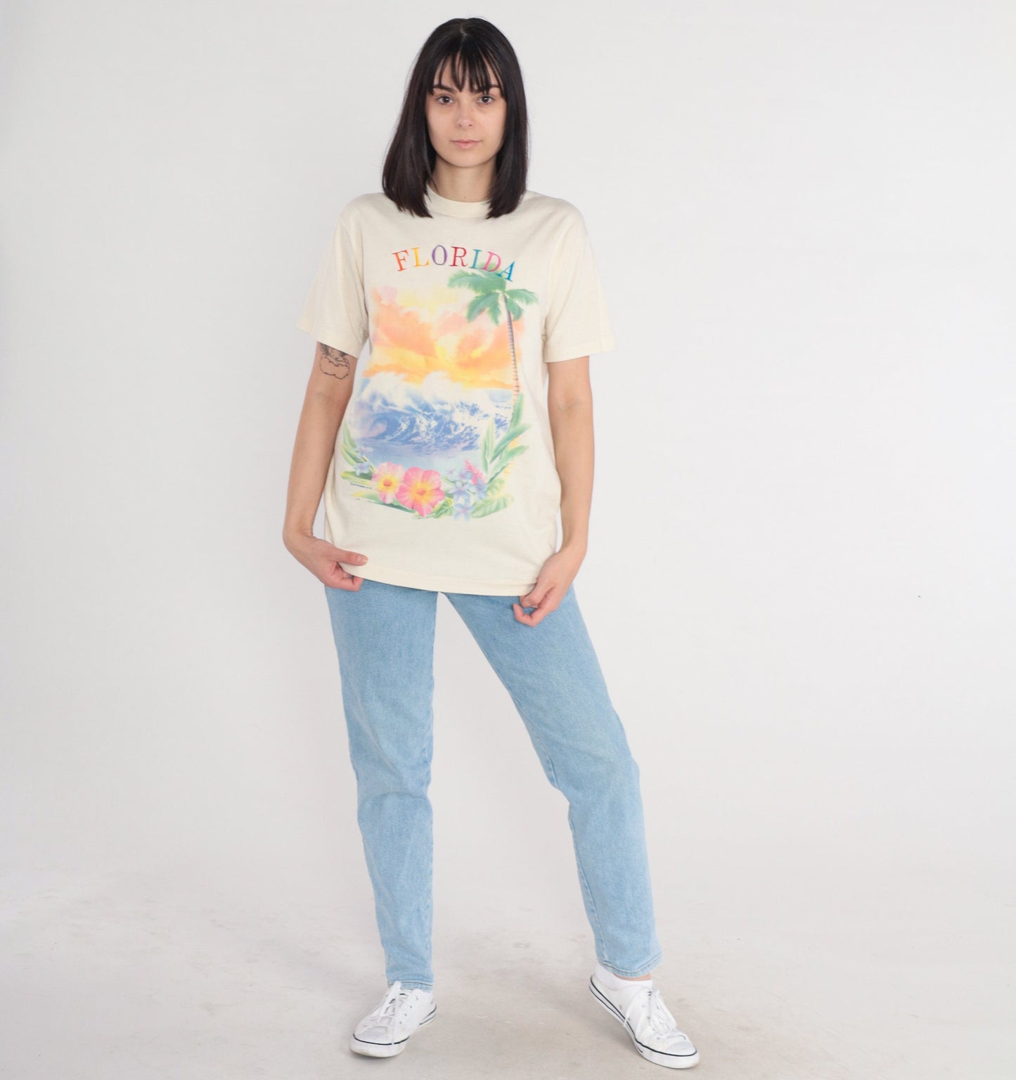 90s Florida Tropical Palm Tree Graphic T-Shirt Single Stitch Medium