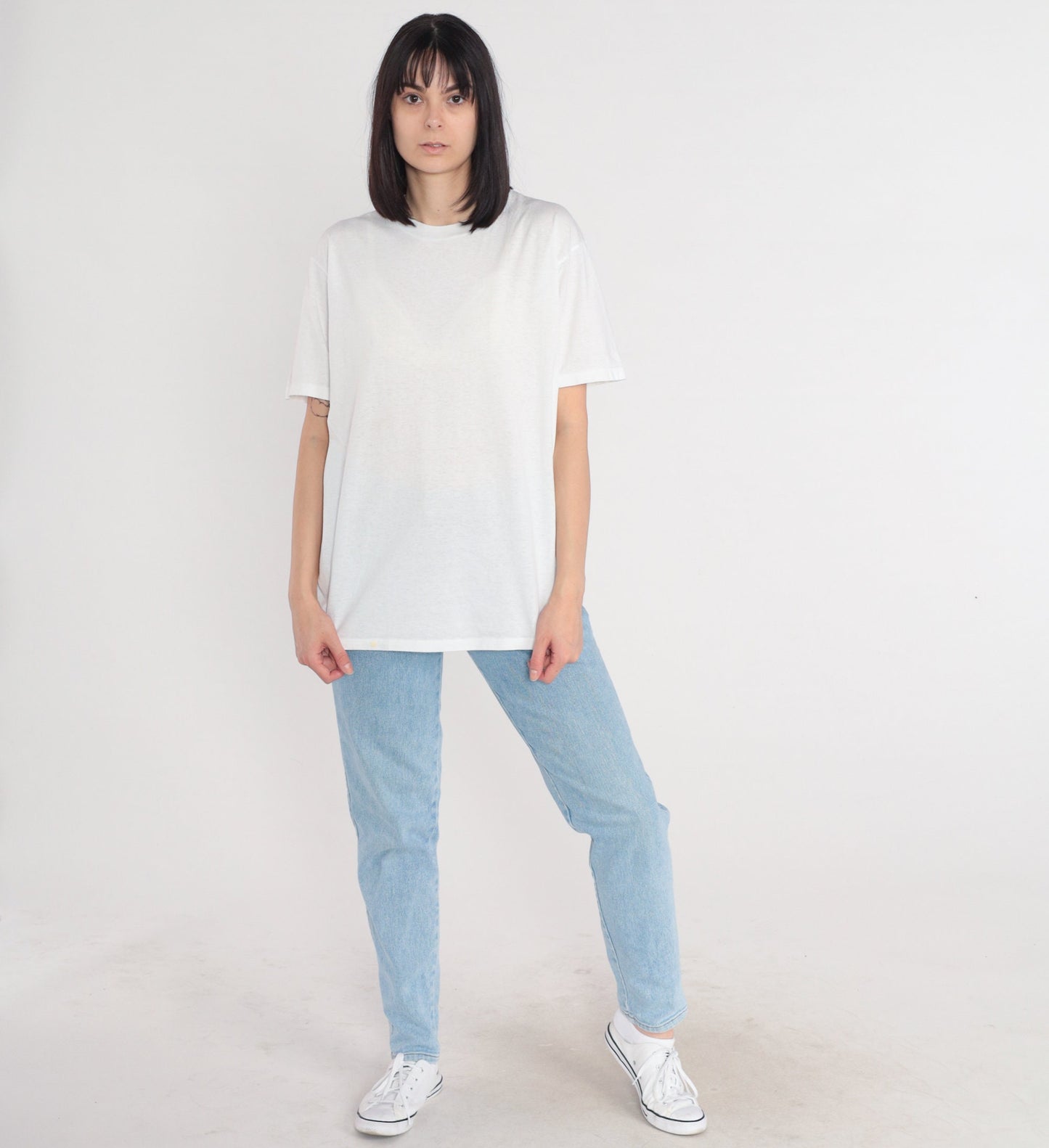 90s Jerzees Plain White Crewneck T-Shirt Cotton Blend Large L