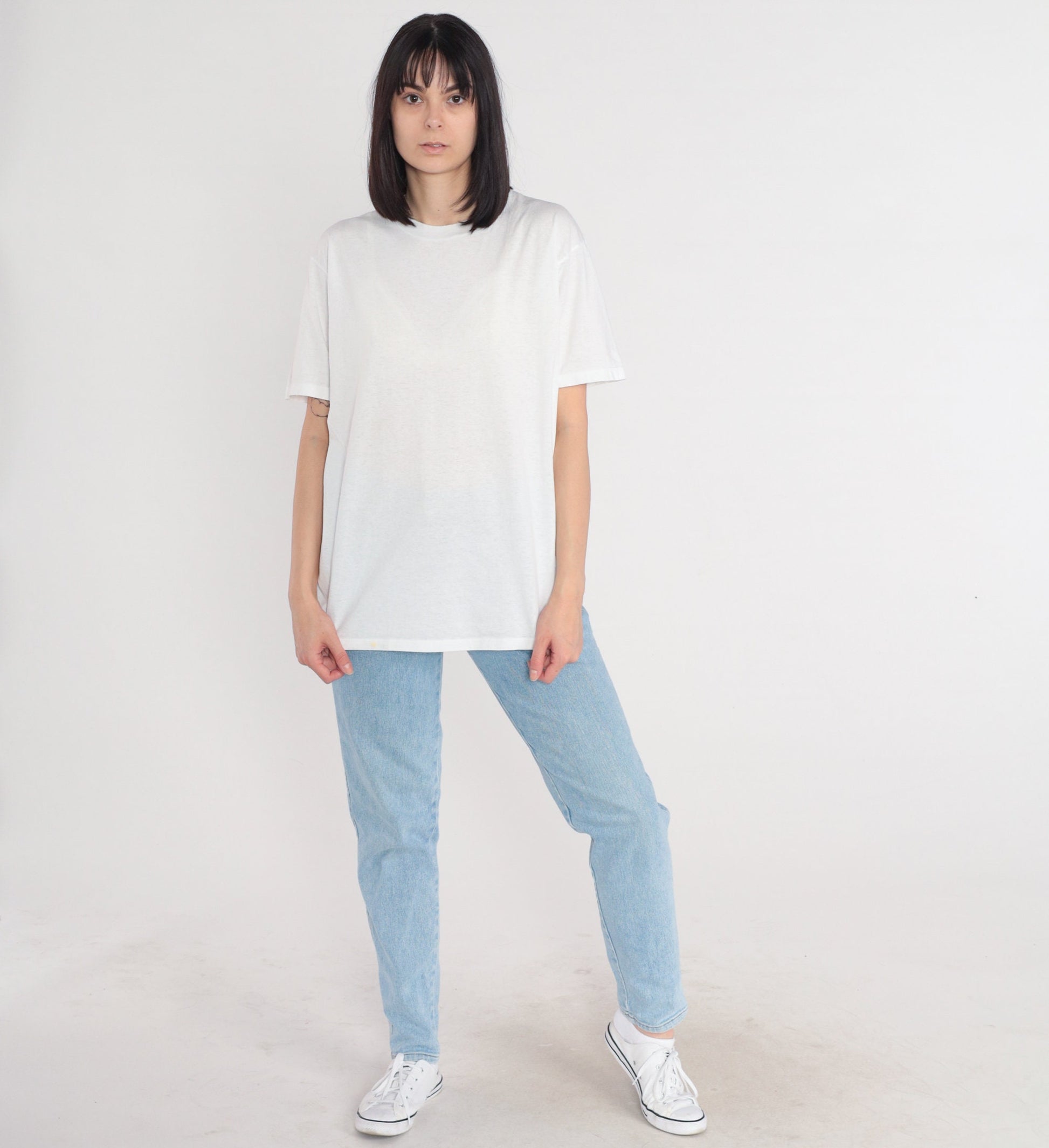 90s Jerzees Plain White Crewneck T-Shirt Cotton Blend Large L