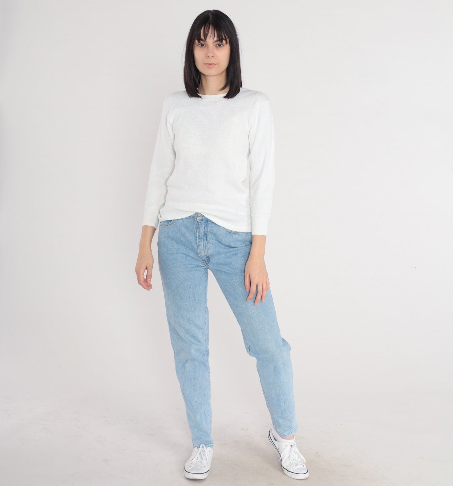 80s Munsingwear White Thermal Waffle Knit Long Sleeve Tee Small