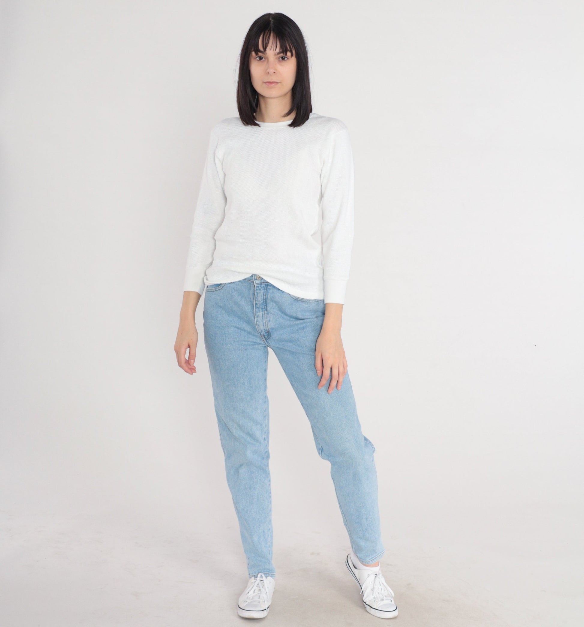 80s Munsingwear White Thermal Waffle Knit Long Sleeve Tee Small