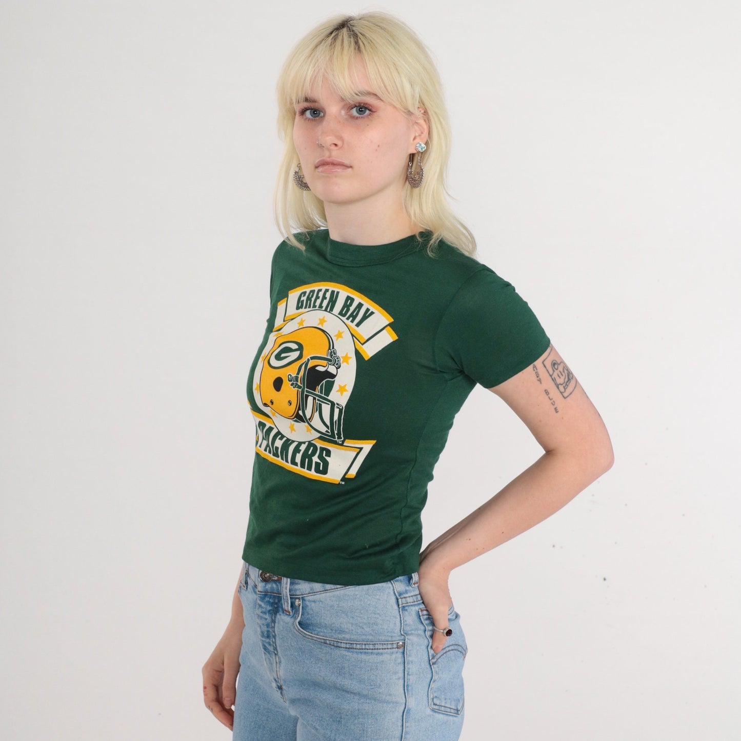 80s Green Bay Packers NFL Graphic T-Shirt New Old Stock Green Extra Small
