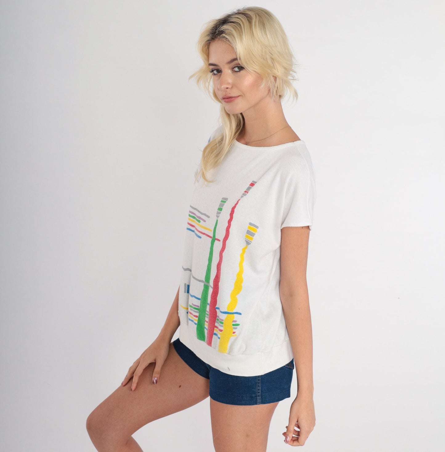 80s Paint Tube Graphic T-Shirt White Banded Hem Artist Tee Medium