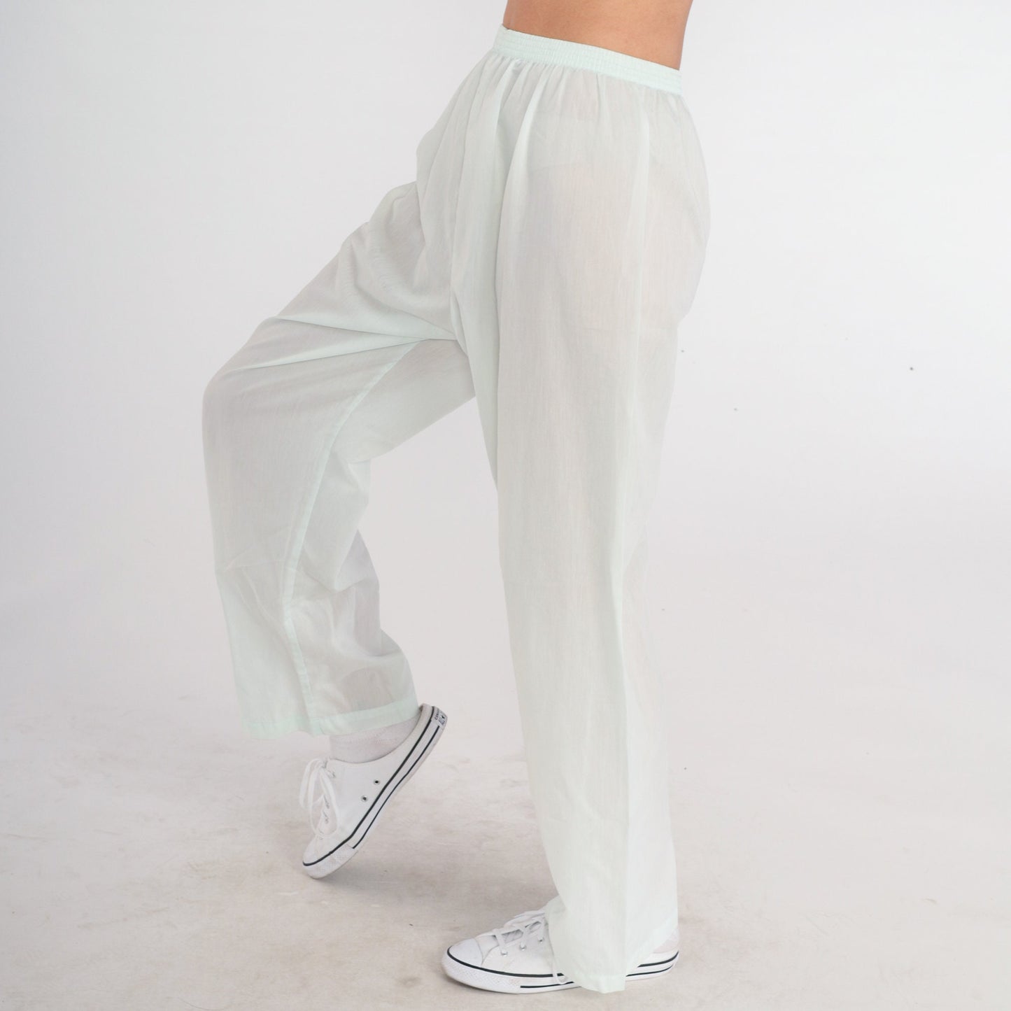 80s Mint Tapered High-Waist Pants Cotton Blend Semi-Sheer Small Medium