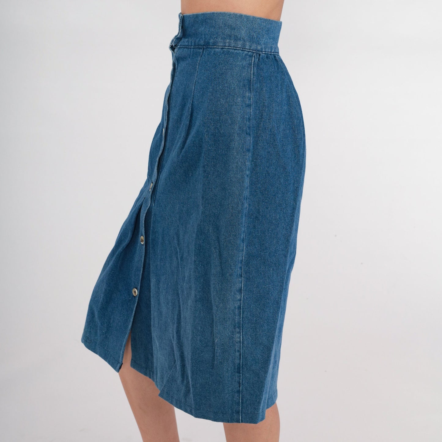 90s Luskys Denim Midi Skirt Blue High Waisted Button Front A-Line Extra Small