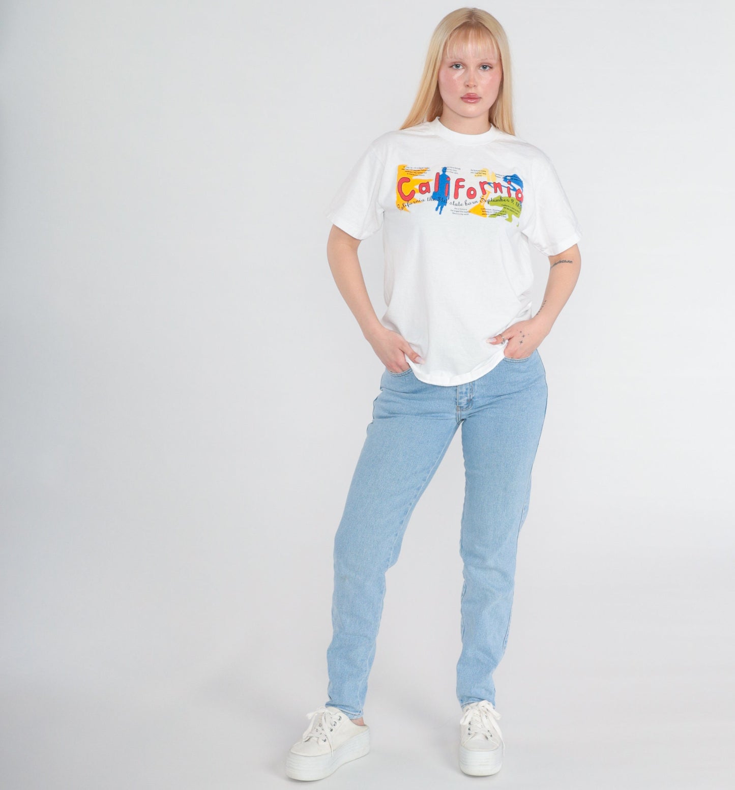 90s California State History Graphic Tee White Single Stitch Medium M