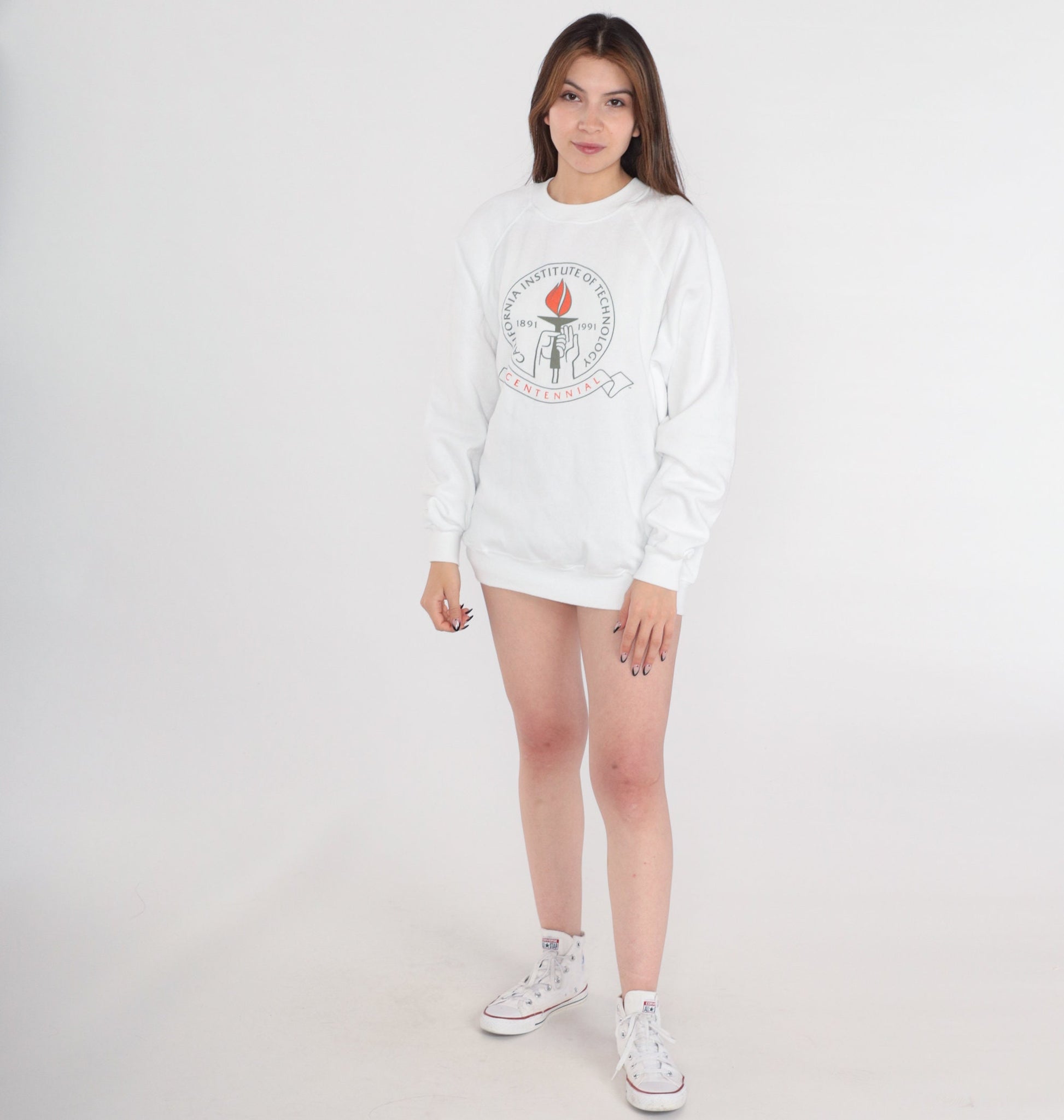 90s Caltech California Institute of Technology Raglan Sweatshirt White Centennial Extra Large XL
