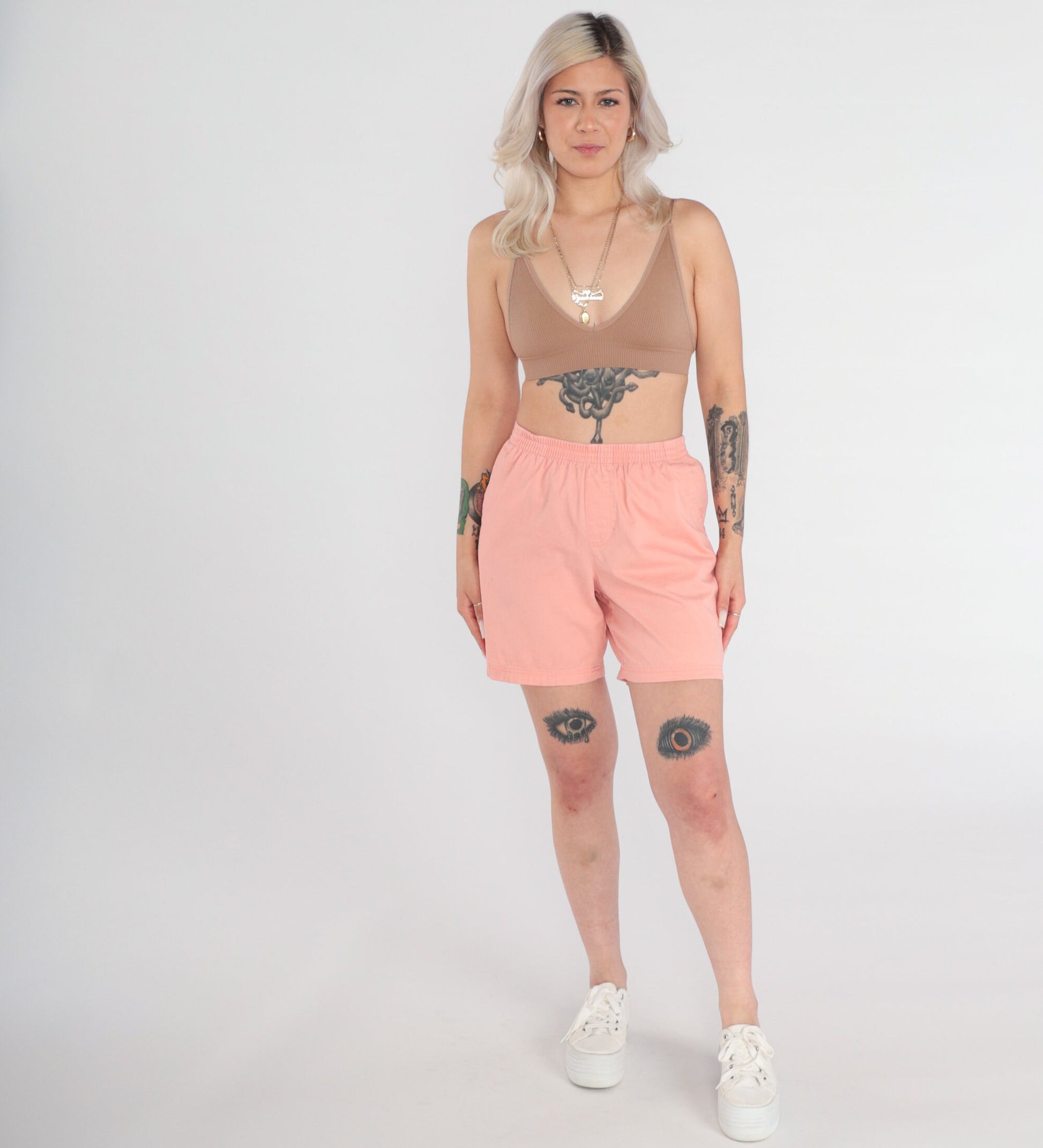00s Pink Cotton High-Waist Shorts Elastic Waist Small S