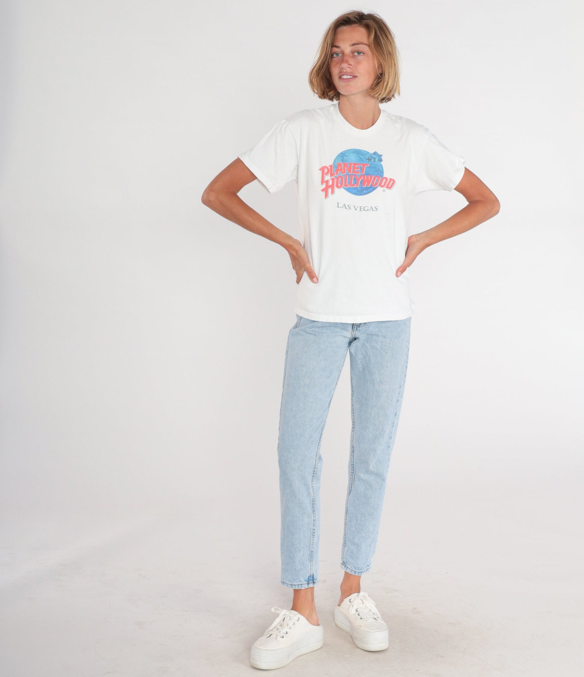 90s Planet Hollywood Las Vegas Graphic T-Shirt White Cotton Medium M