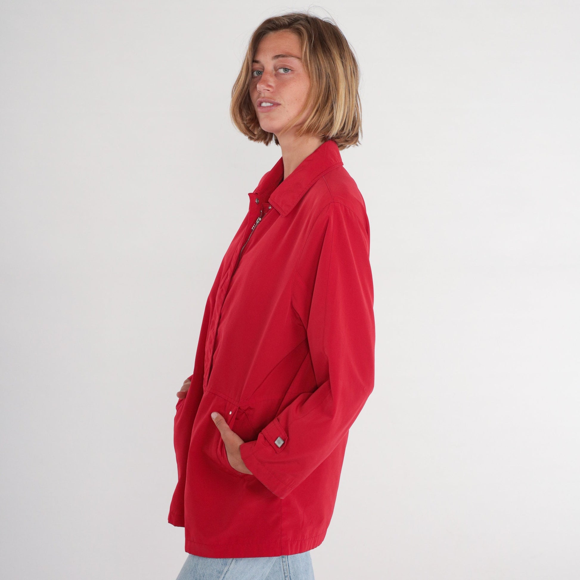 Y2K Red Windbreaker Jacket Zip Up Shell Coat Small S