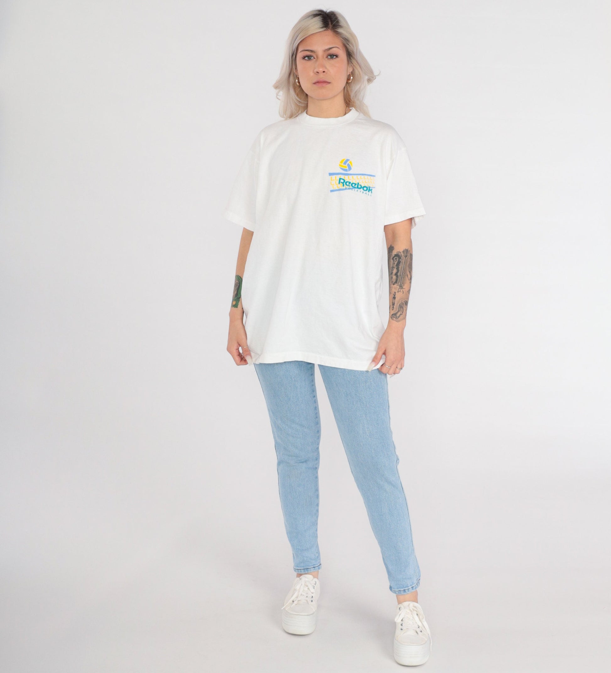 90s Reebok Volleyball Graphic T-Shirt White Cotton Athletic Tee Large L
