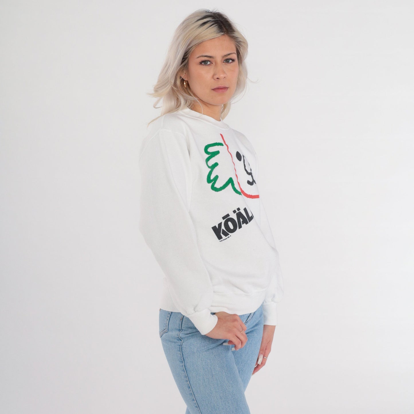 90s Jerzees Koala Bear Graphic Sweatshirt White Crewneck Small