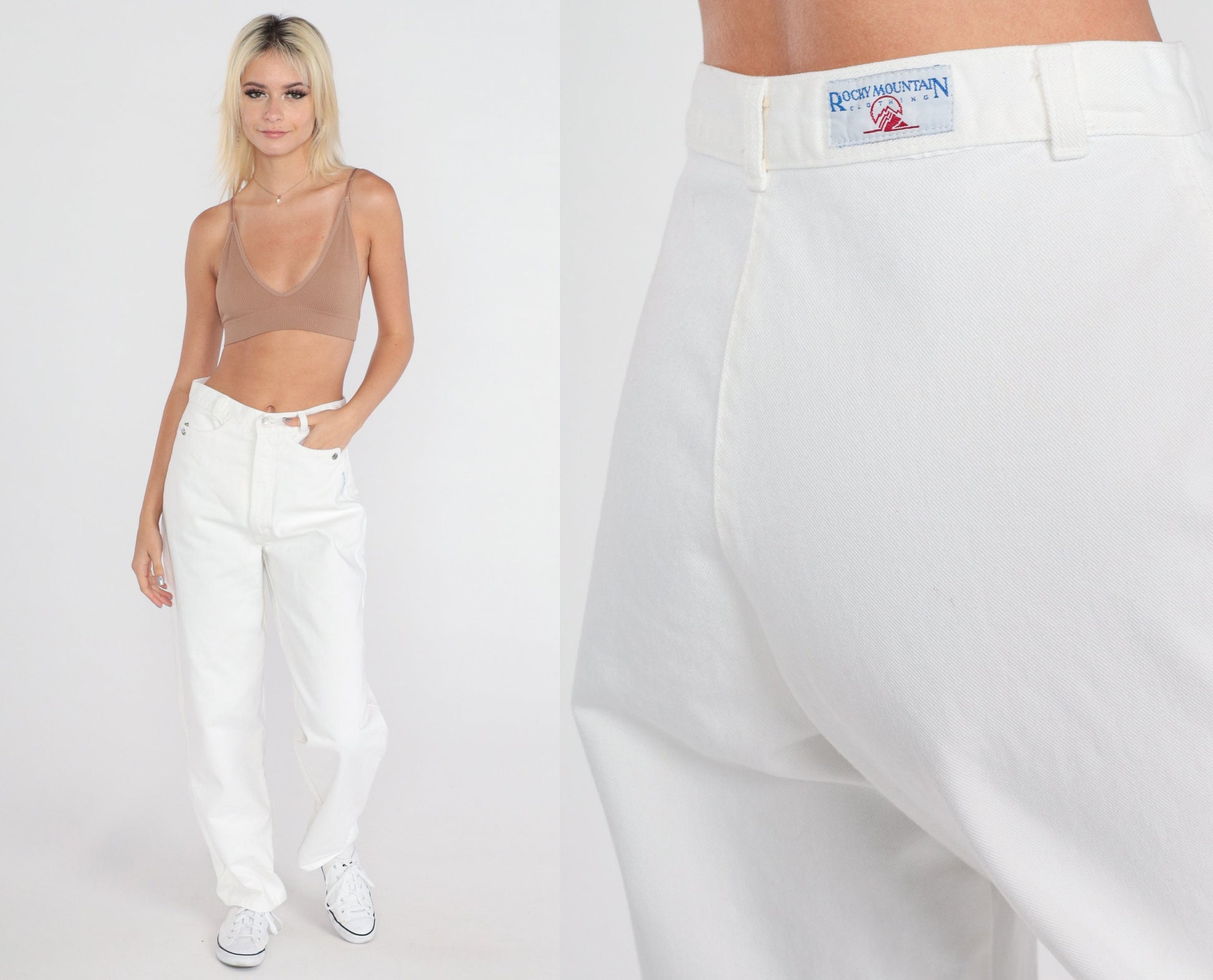 90s White Denim Jeans High Waist Straight Leg Cotton Extra Small