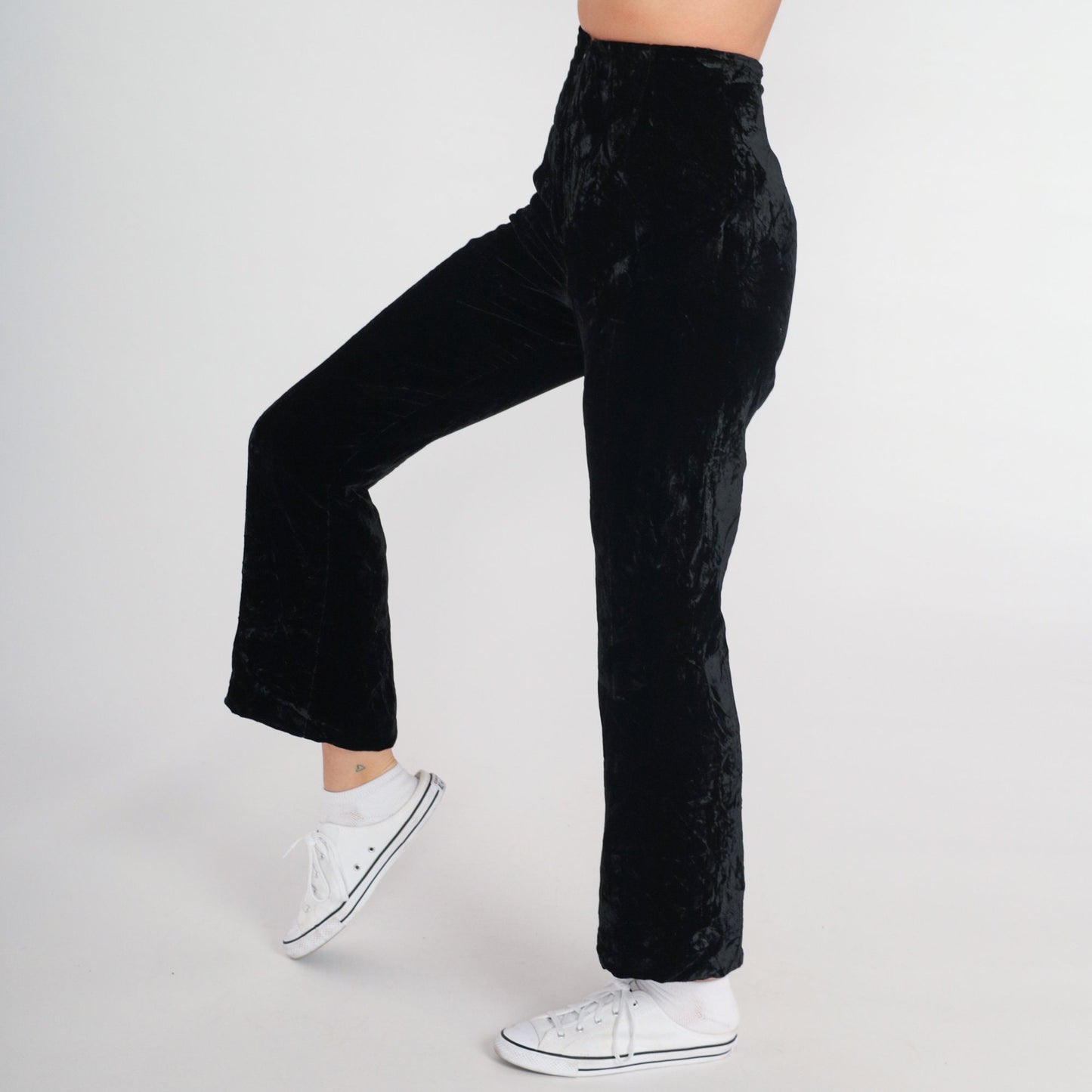 90s Norma Kamali Black Velvet Bootcut Pants High Waisted Extra Small