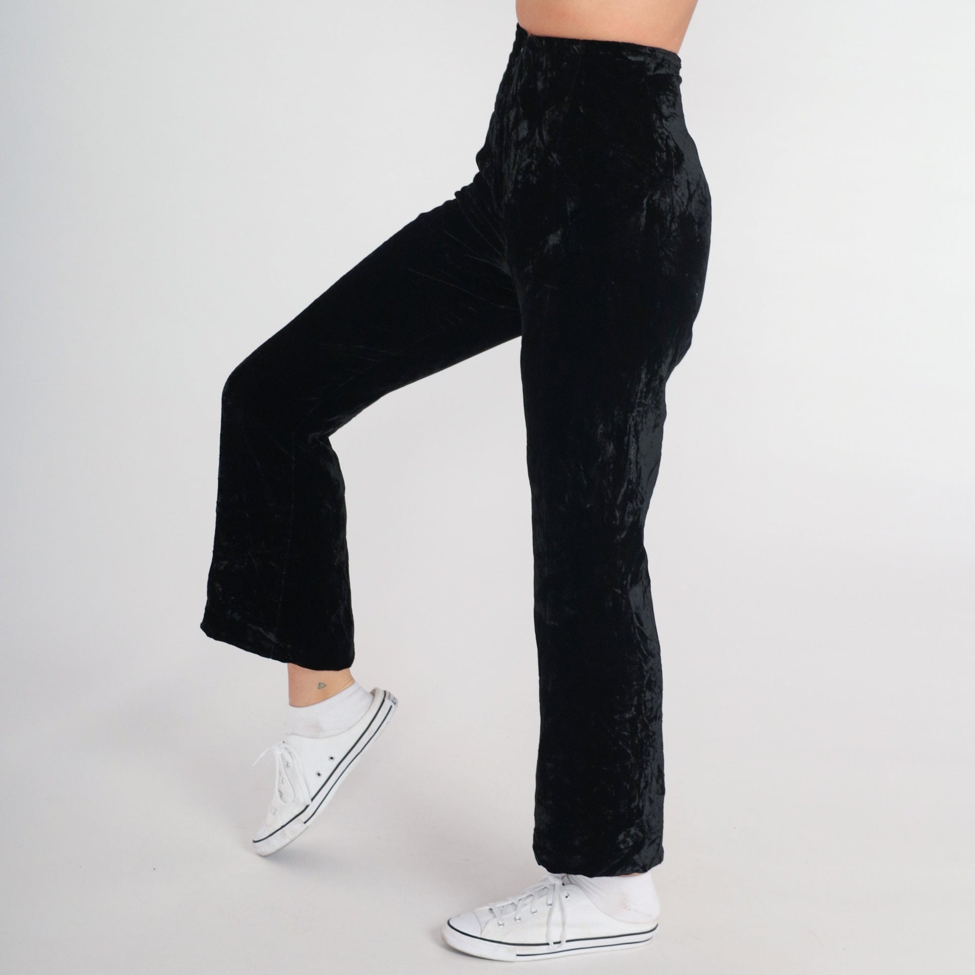 90s Norma Kamali Black Velvet Bootcut Pants High Waisted Extra Small