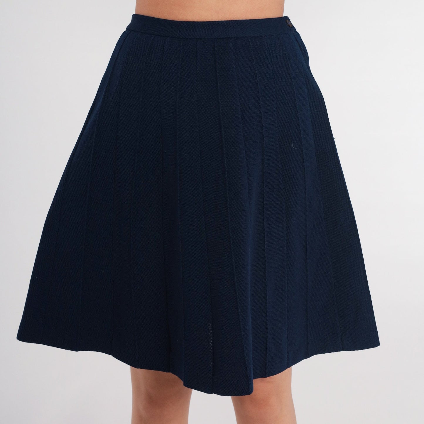 70s Navy Blue Mini Skirt High Waist A-Line Pleated Extra Small