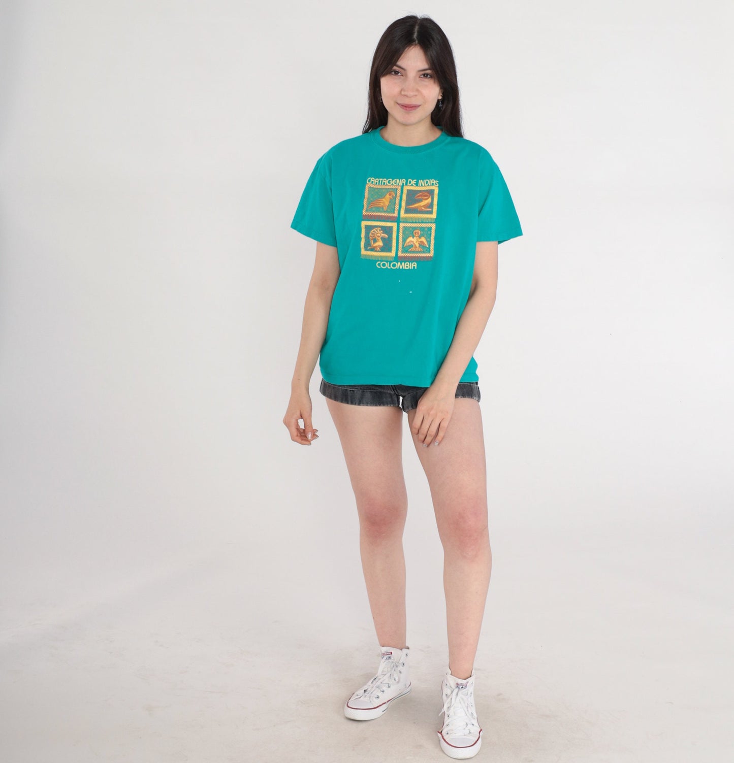 00s Cartagena Colombia Graphic T-Shirt Green Travel Tee Large